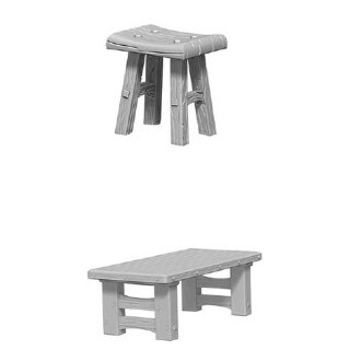 Wooden Table & Stools: Deep Cuts Unpainted Minis