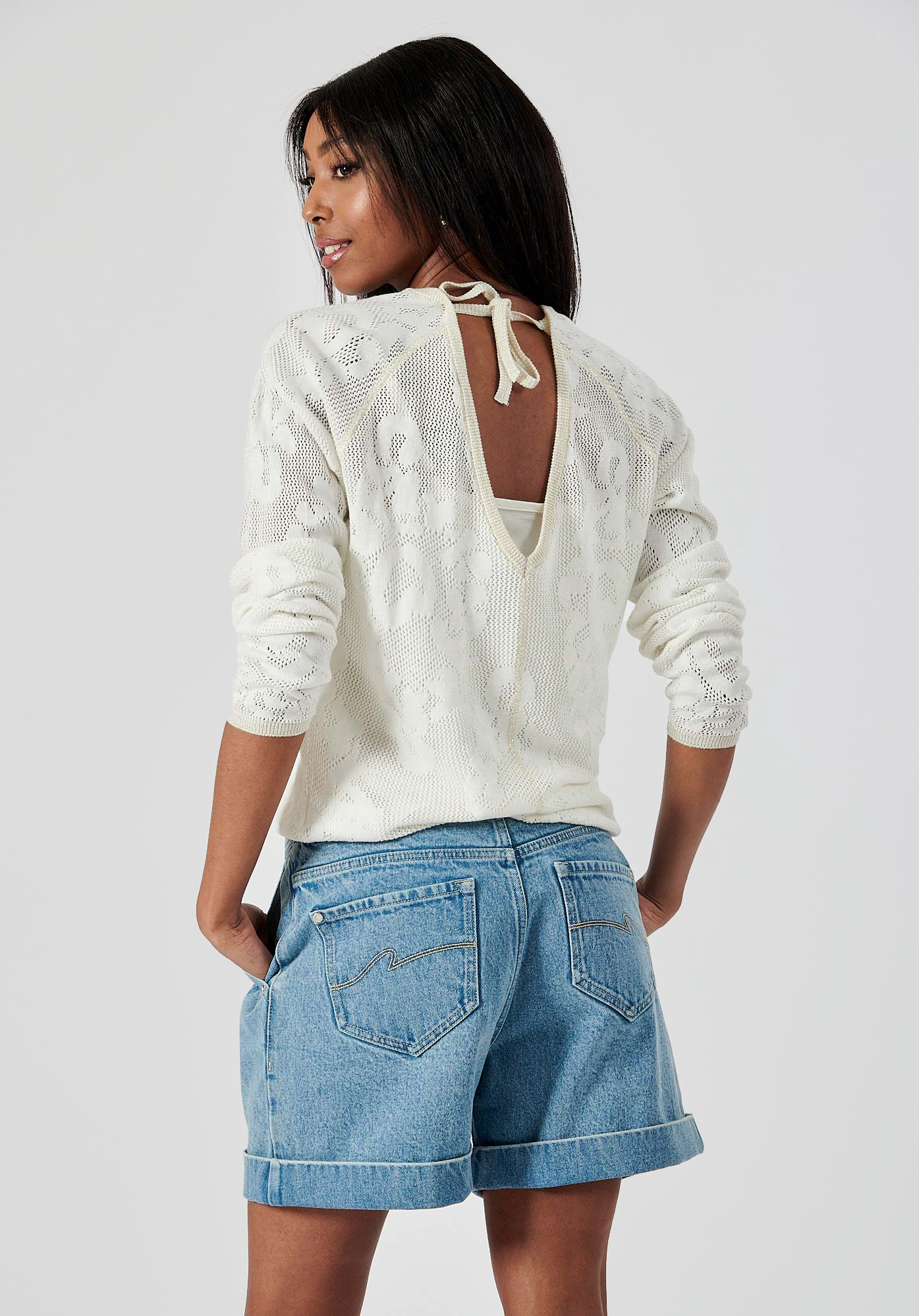 JENTI  T-shirt blanc ajouré femme