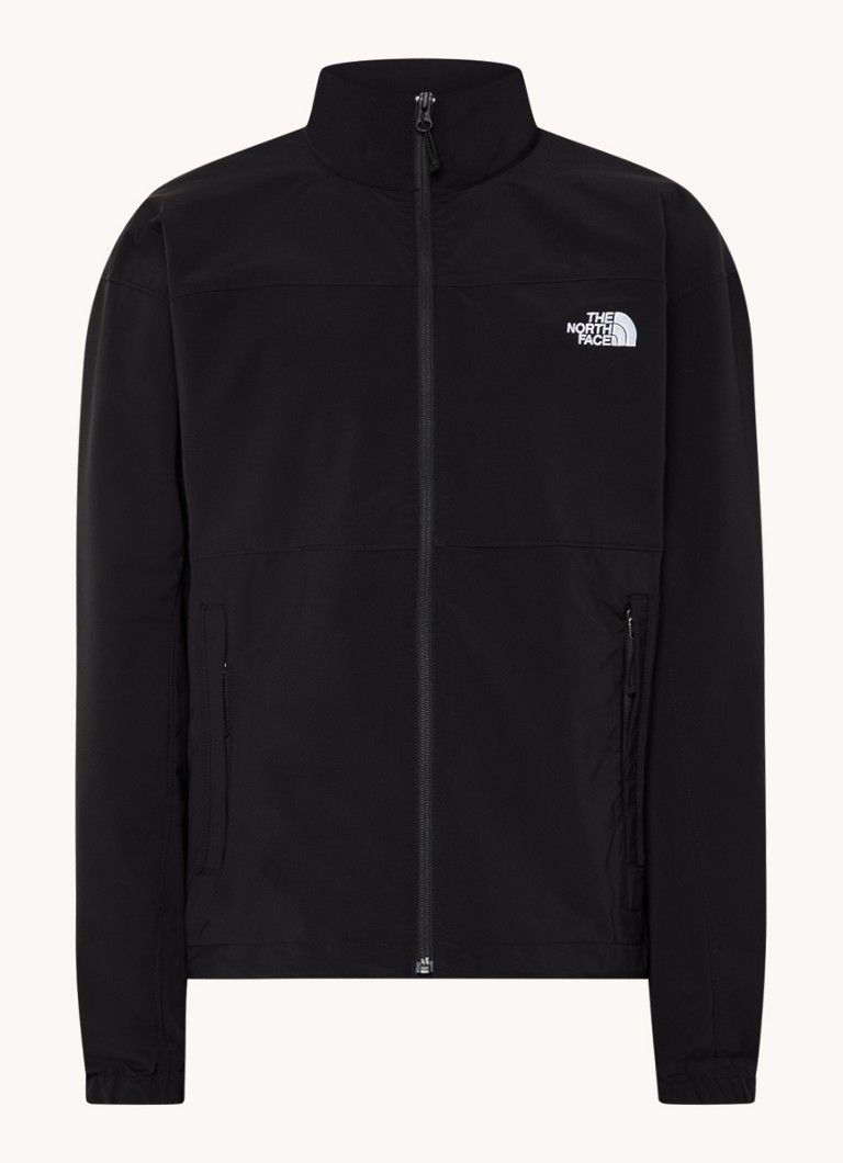 Jachetă impermeabilă cu logo-ul The North Face și buzunare cu fermoar.