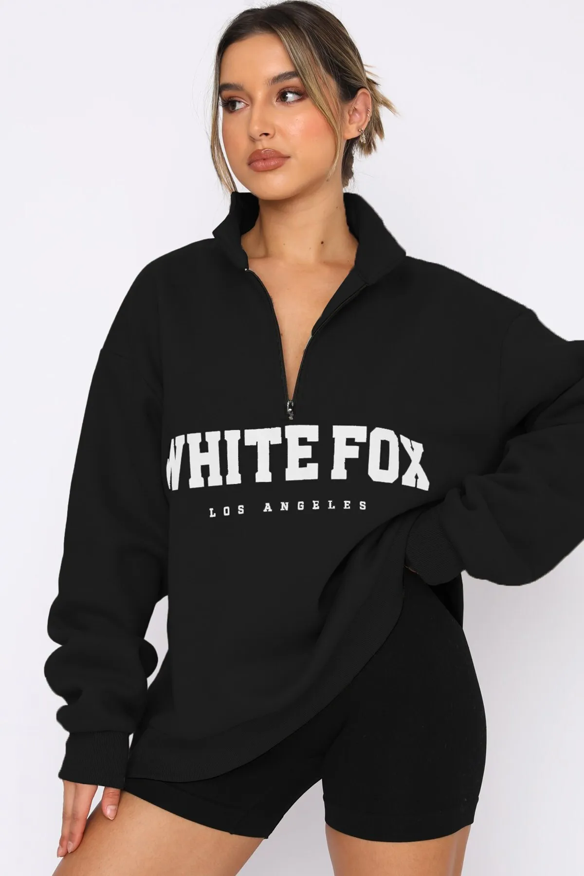 Madmext  Schwarzes Sweatshirt mit Reißverschluss und Aufdruck Mg1246