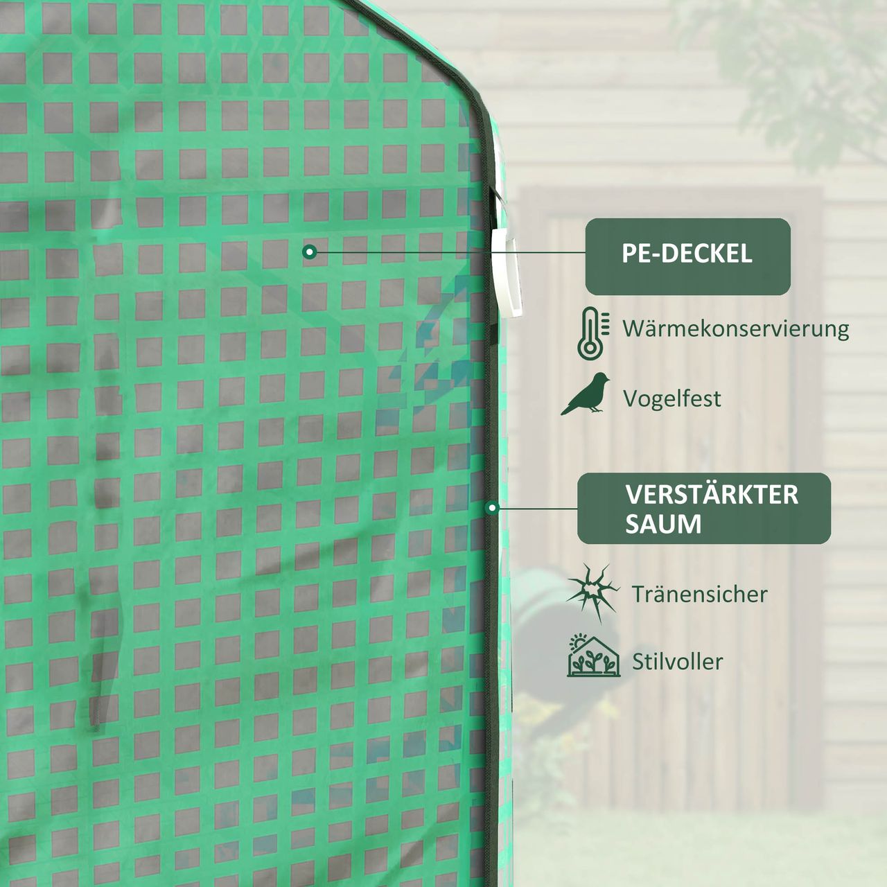 Outsunny Ersatzfolie Gewächshausfolie mit UV-Schutz, Seitenfenster, Rolltür Grün