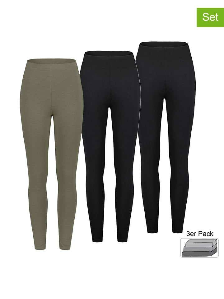 Sublevel 3er-Set: Leggings in Khaki/ Schwarz günstig kaufen