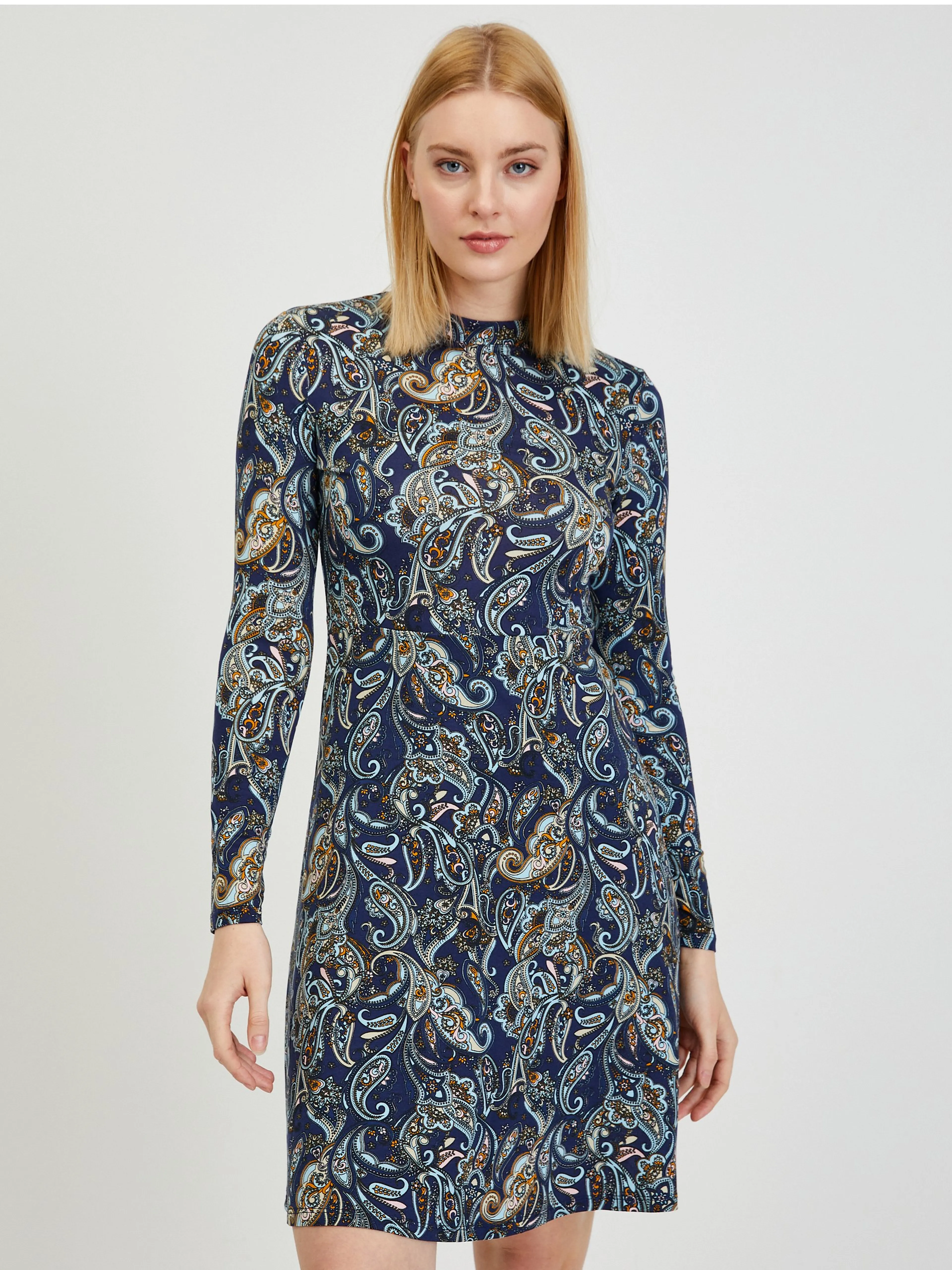 Dunkelblaues gemustertes Damenkleid ORSAY