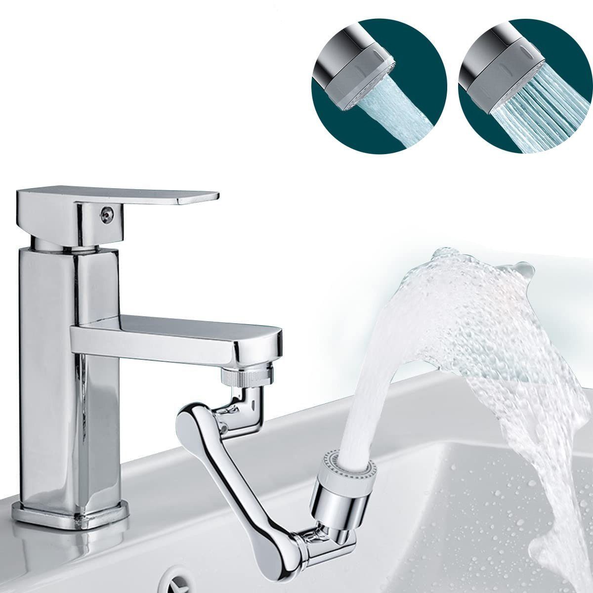 Directin Waschbeckenbrause Wasserhähn Aufsatz Verlängerung Wassersparend 1080°Drehbarer (Küche Bad Waschbecken Wasserhahn 22/24mm Wasserhahn)