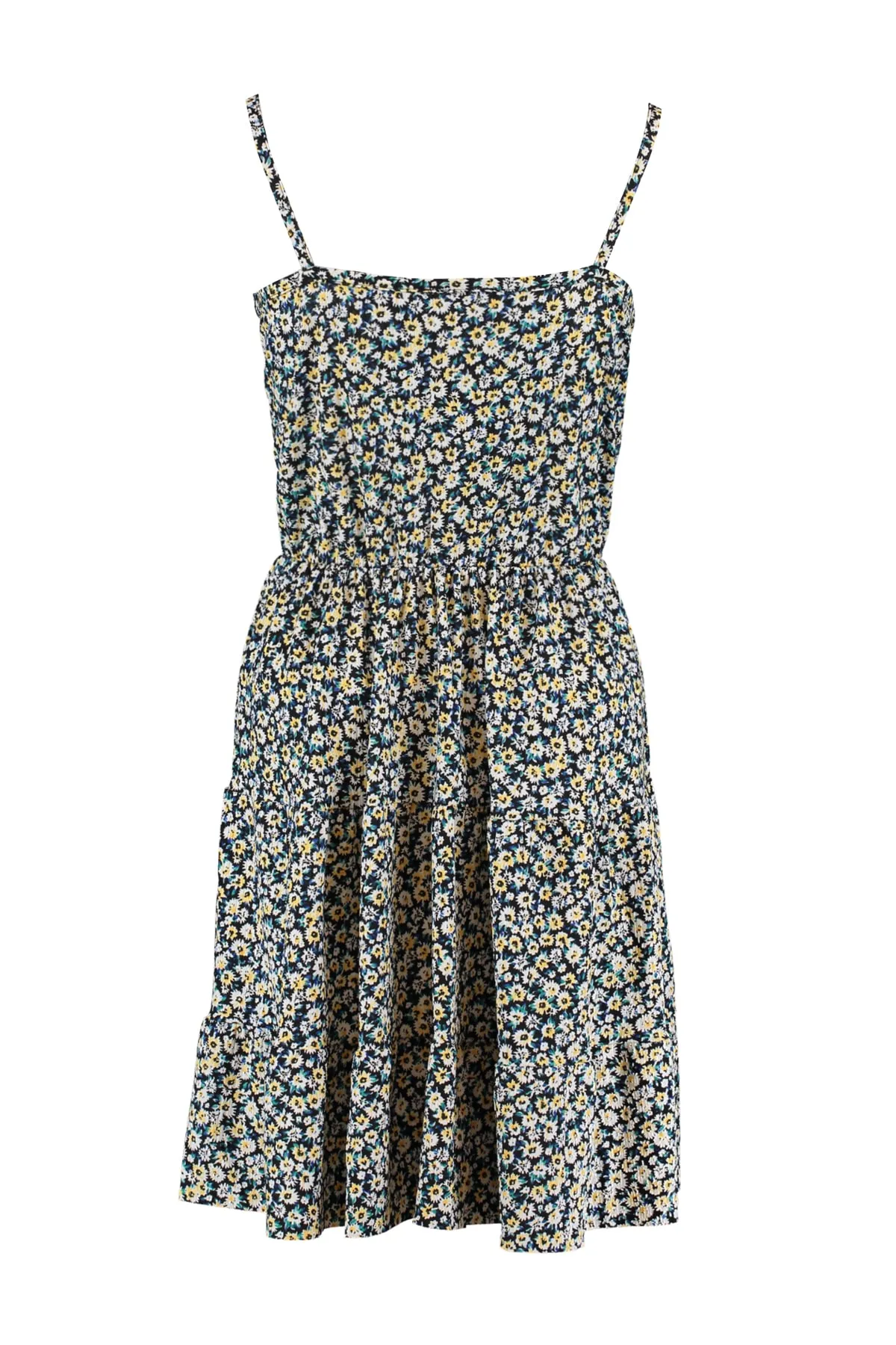 Trendyol Collection  Mehrfarbig gemustertes, zweireihiges, dehnbares Mini-Strickkleid mit Ausschnitt TWOSS21EL1554