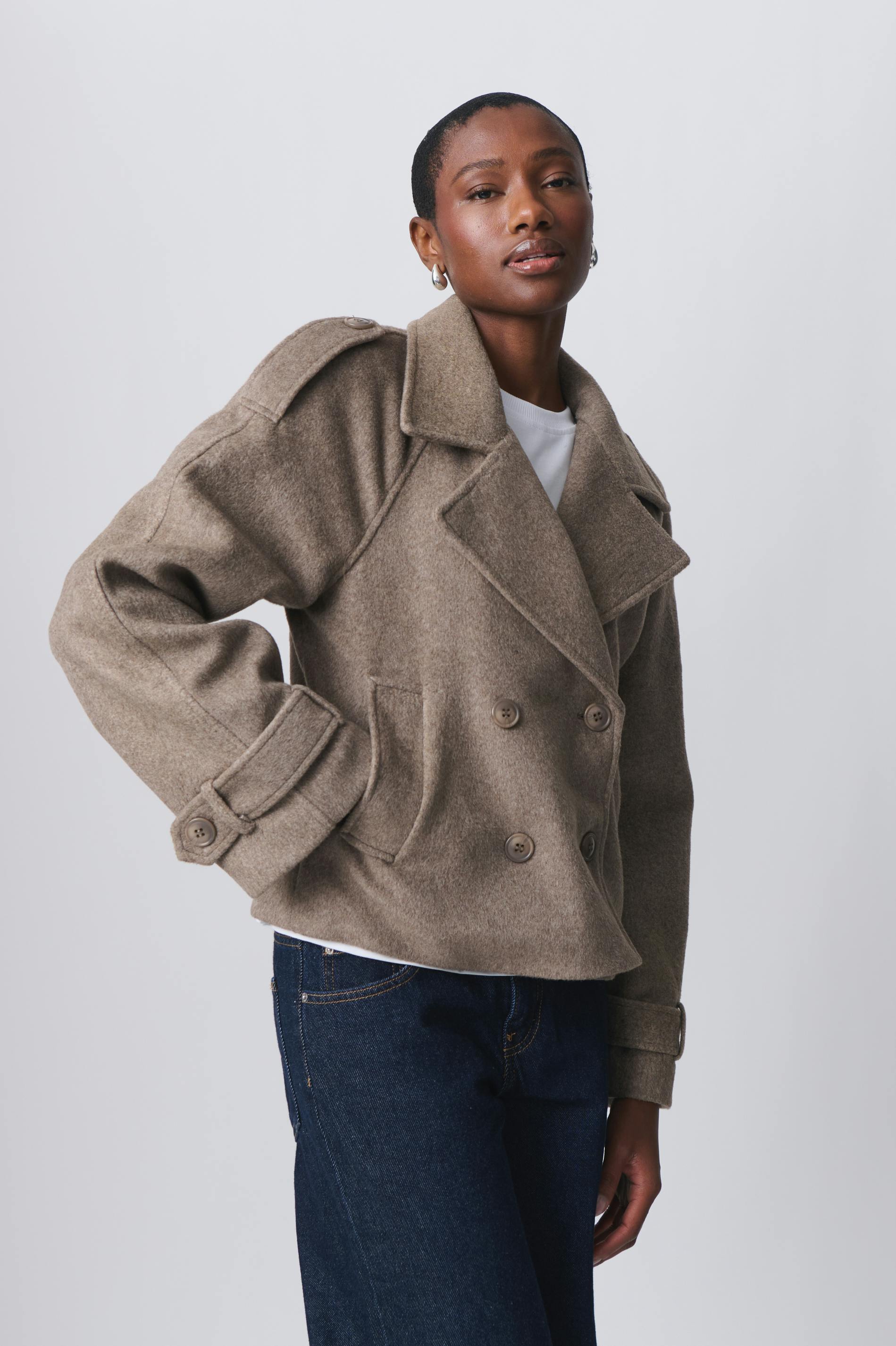 Short felt trench jacket