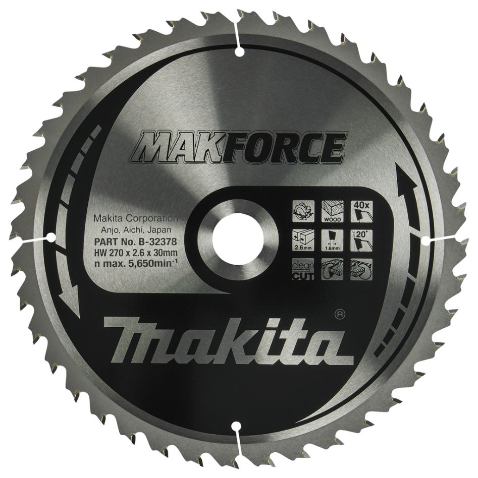 Makita B-32378 fa körfűrészlap Makforce 270x30x2.6 40T 20° tartozékokkal