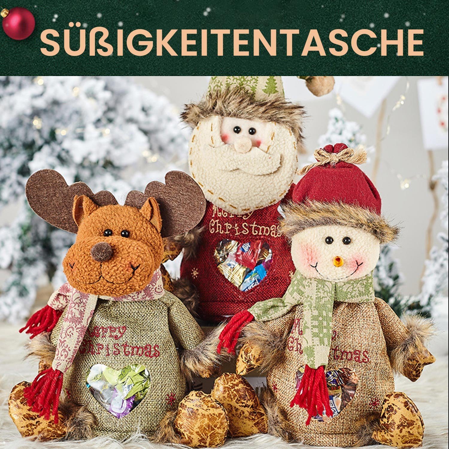 TOPMELON Aufbewahrungstasche 3-St Weihnachts-Leckerli-Beutel Apfeltüten