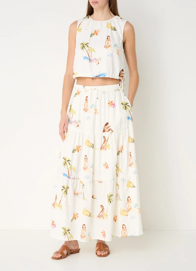 Fustă maxi din amestec de in Seafolly Isla Palm