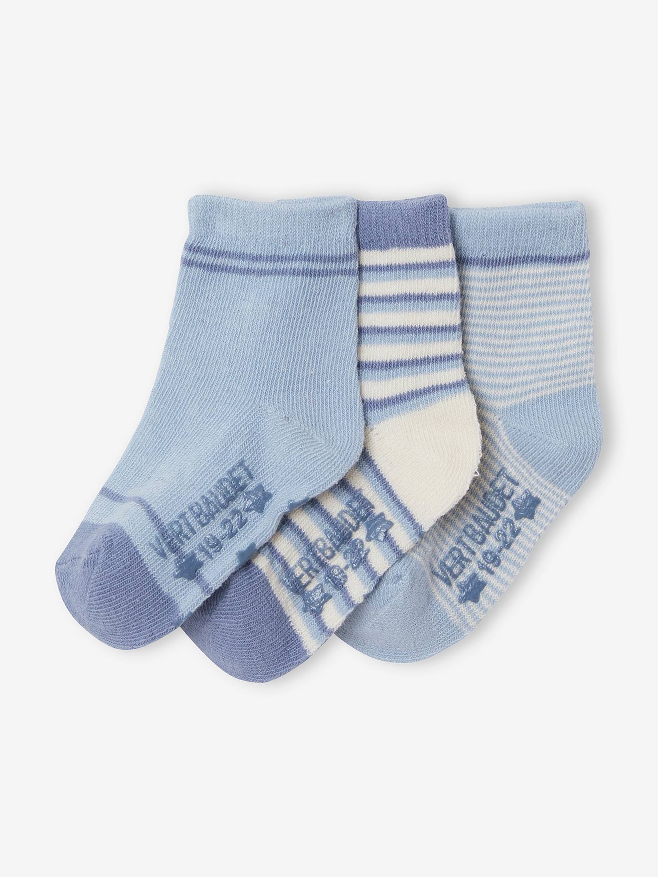 Vertbaudet 3er-Pack Jungen Baby Socken mit Streifen BASIC Oeko-Tex - pack blau