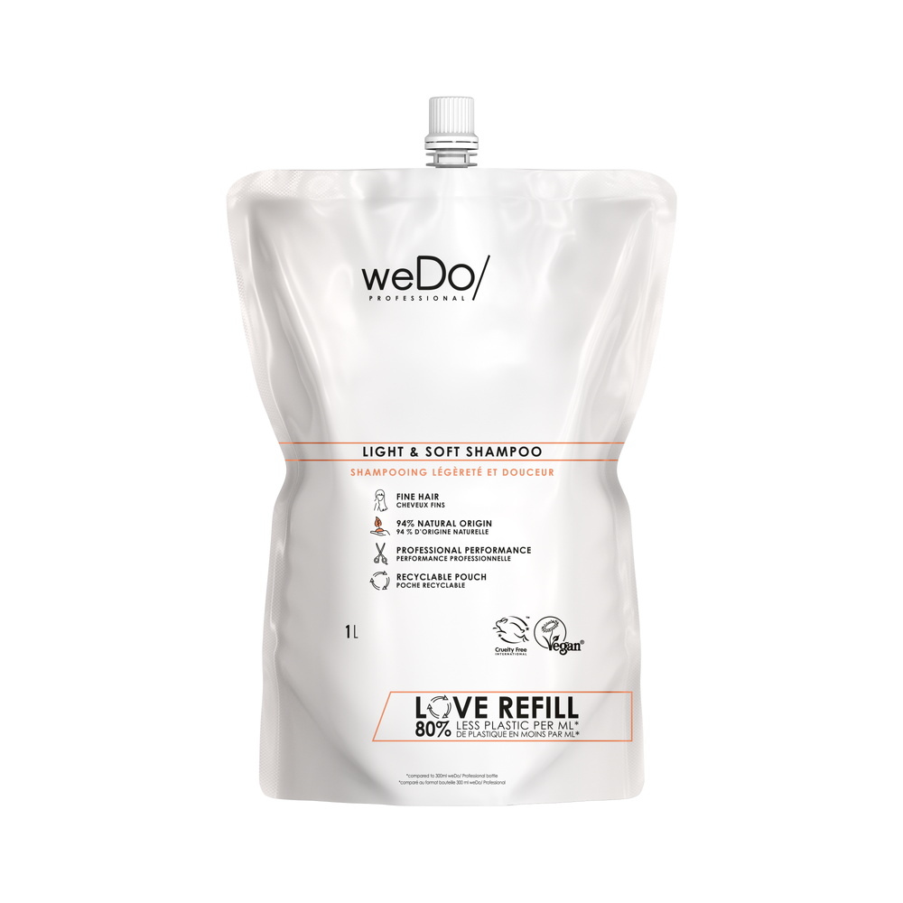 wedo Shampoing Vegan Légèreté et Douceur recharge pour cheveux fins Shampooing vegan sans sulfate sans silicone pour cheveux fins