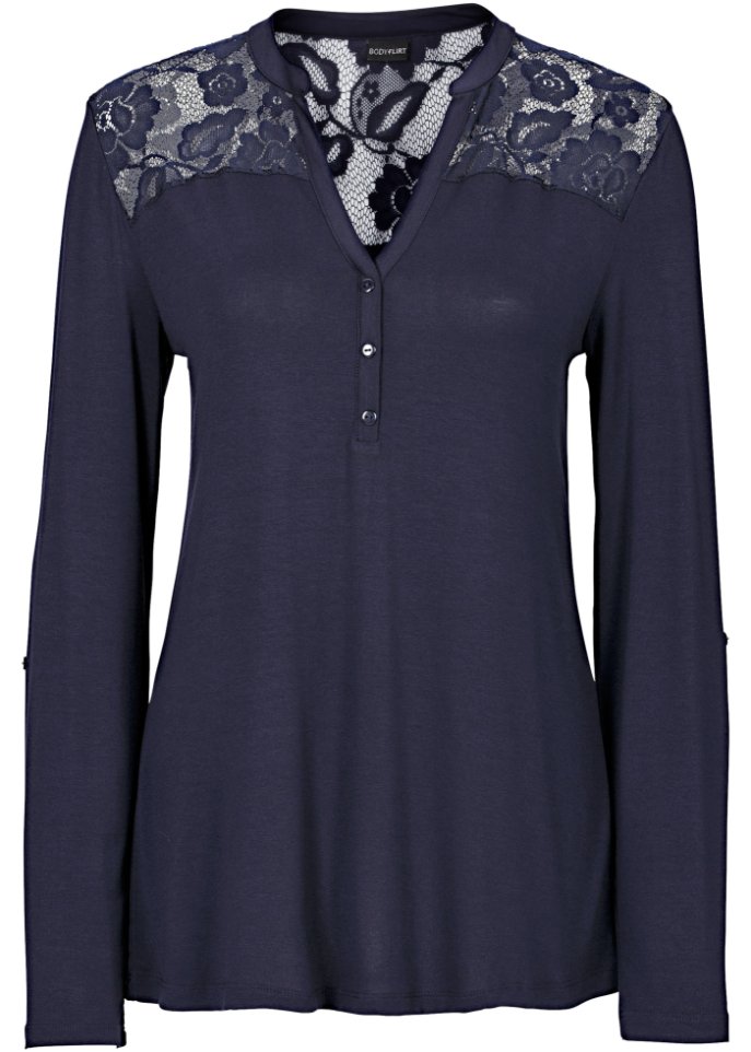 Henleyshirt mit Spitzeneinsatz
