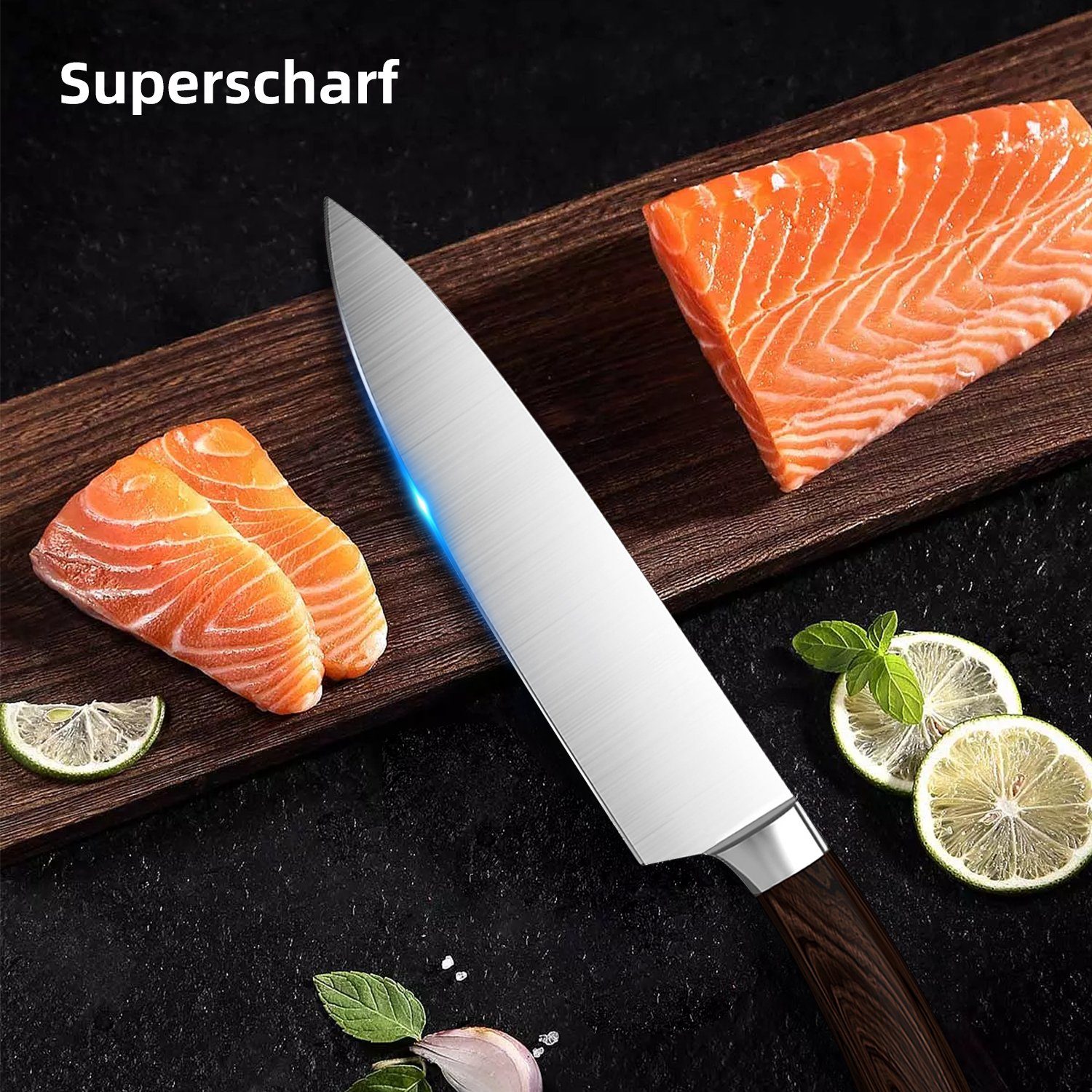 Authmic Kochmesser Küchenmesser, Kochmesser, Edelstahlmesser, lange Klinge, Extra scharfes küchenmesser aus Damast-Messerset