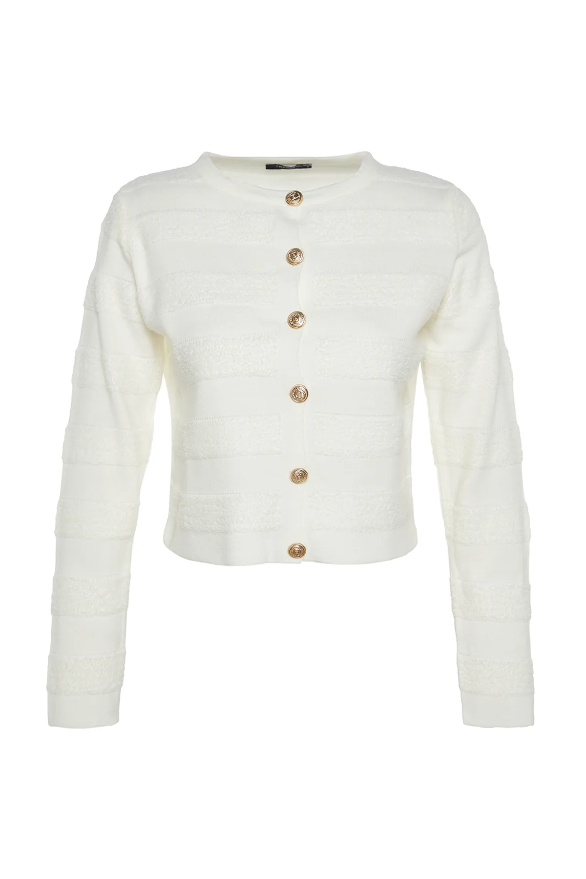 Trendyol Collection  Ecrufarbene Strickjacke mit Rundhalsausschnitt TWOAW24HI00337