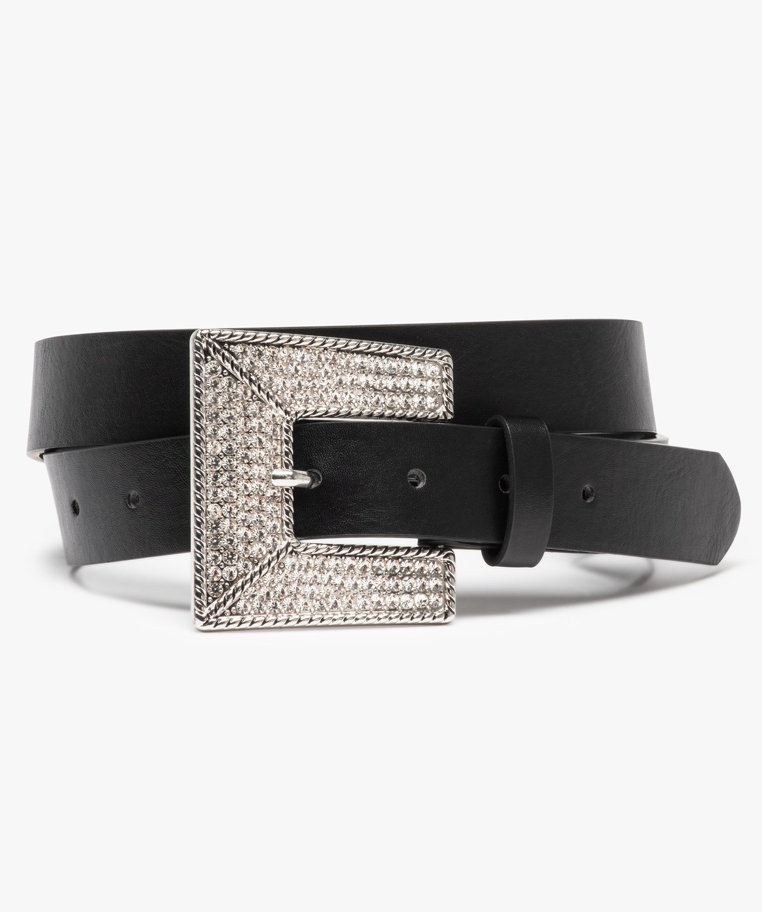 Ceinture femme à grosse boucle strass noir | GEMO
