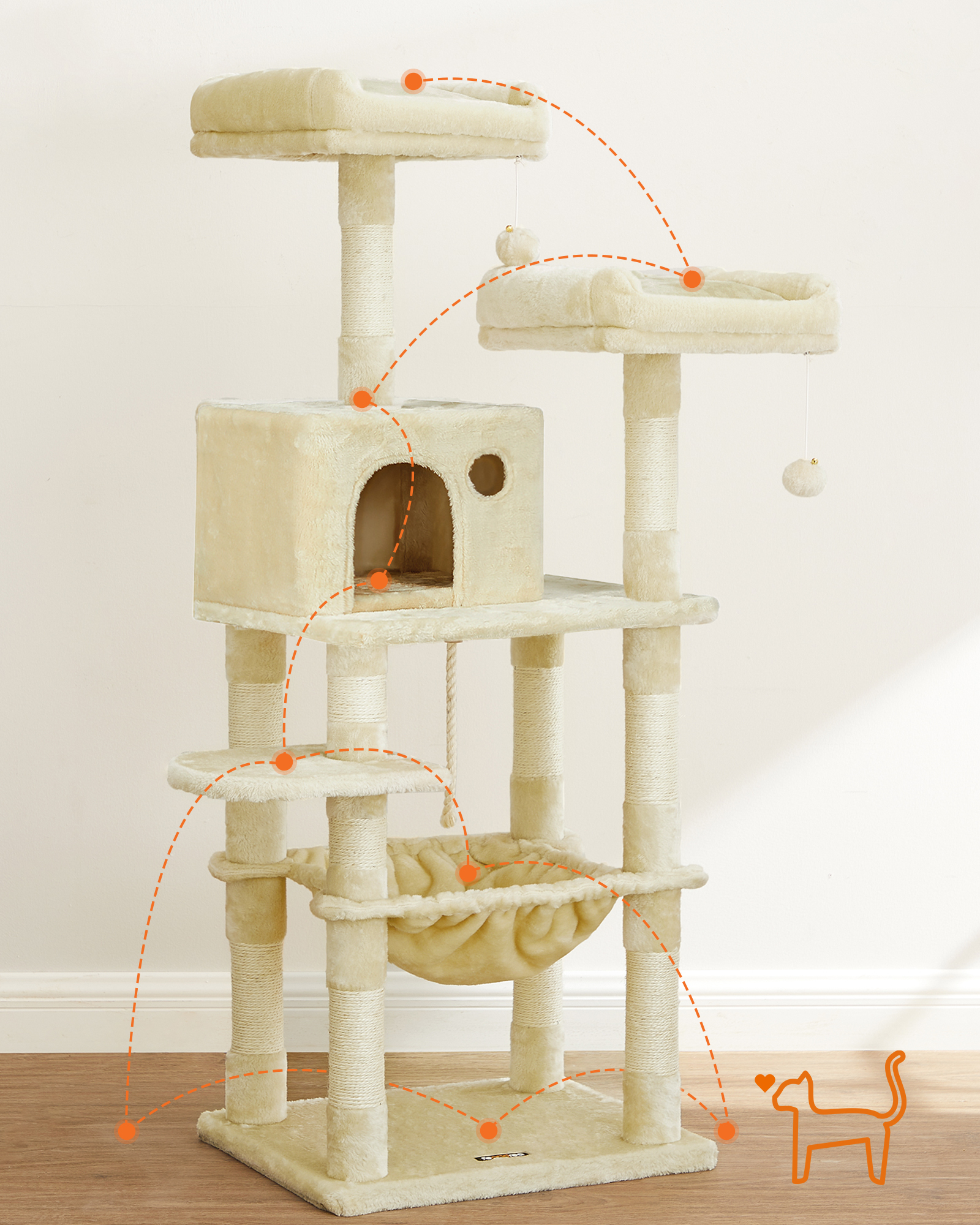 FEANDREA Kratzbäume FEANDREA Kratzbaum 143cm hellgrau beige