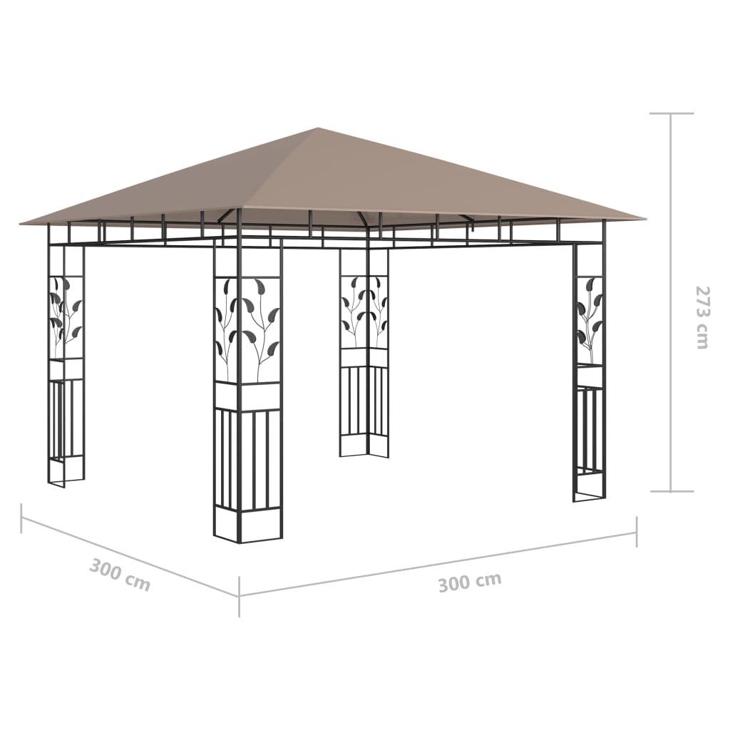 vidaXL Partyzelt Pavillon mit Moskitonetz & LED-Lichterkette 3x3x2,73 m Taupe