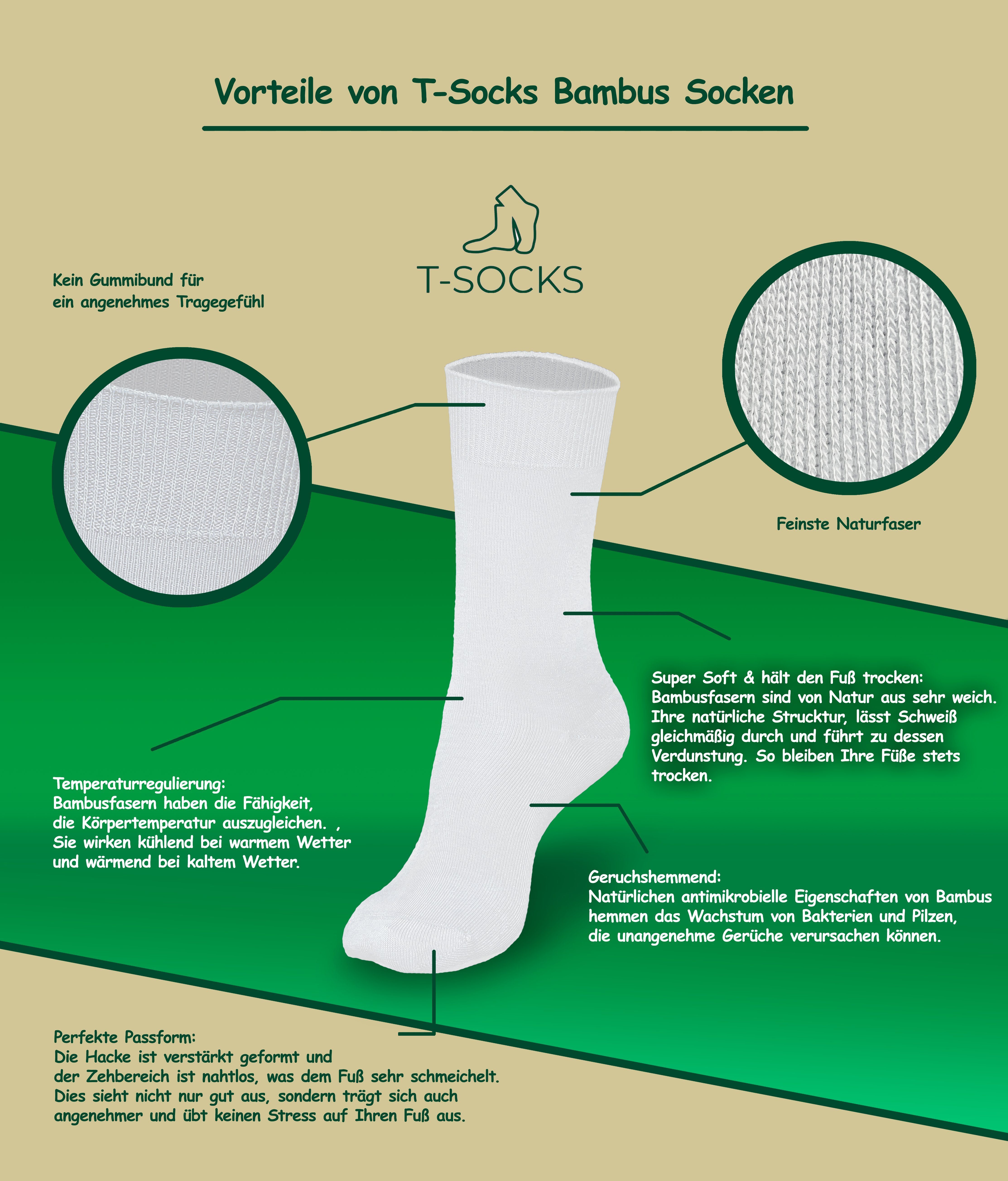 T-Socks Basicsocken Bambus-Socken 8 Paar aus Bambusviskose 80% -atmungsaktiv &anti Schweiß