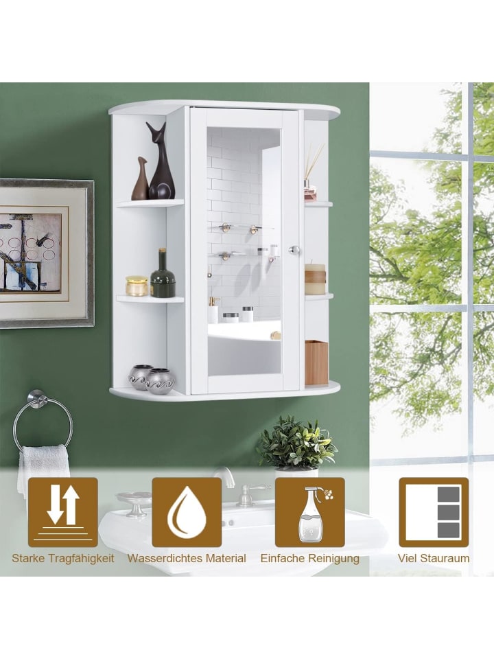 COSTWAY Badschrank mit Spiegel in Weiß günstig kaufen 60 cm