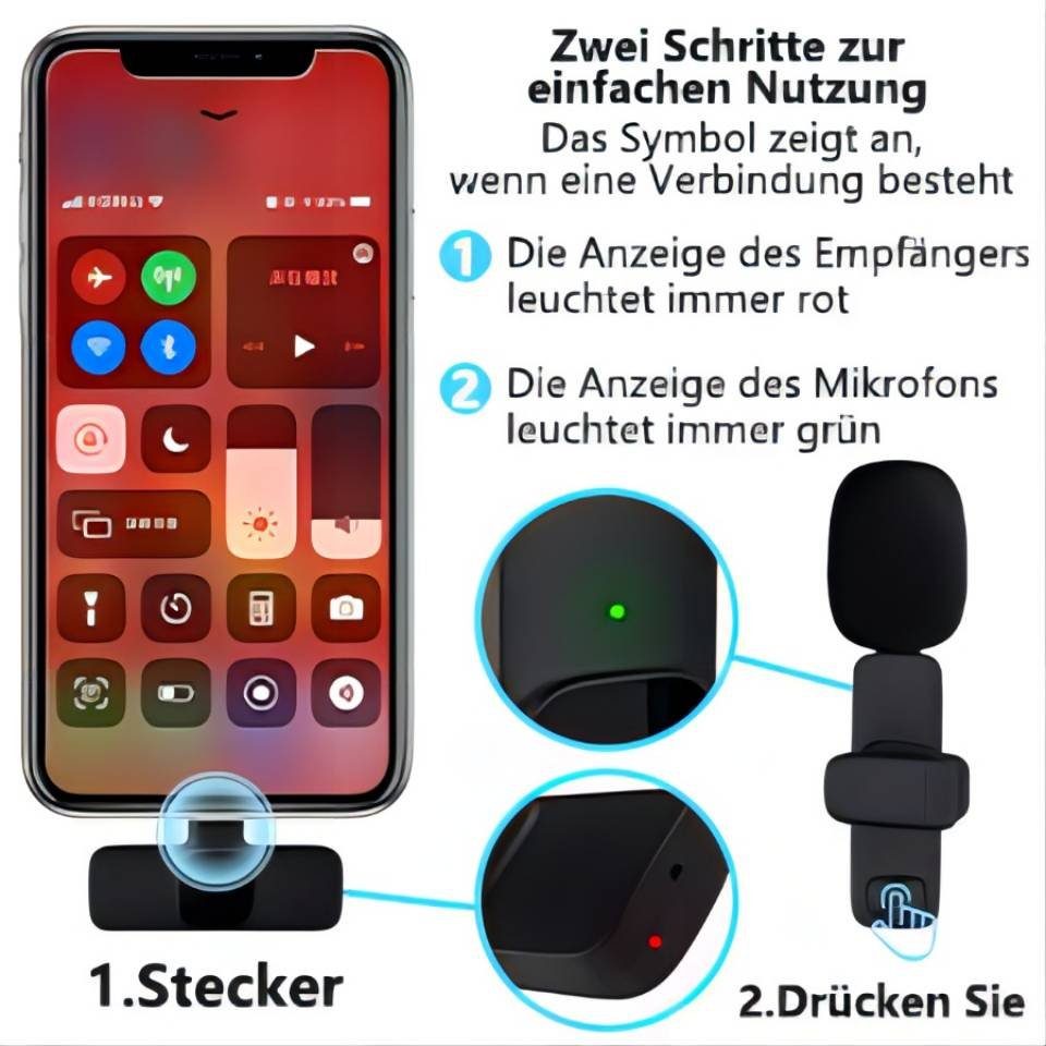 7Magic Streaming-Mikrofon Lavalier Mikrofon Kein Bluetooth oder App, Kabellos Handy Ansteckmikrofon. Rauschunterdrückung