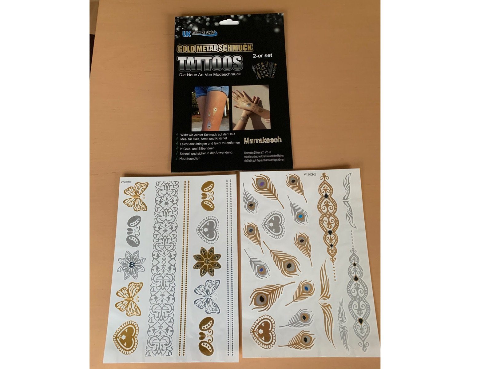 LK Trend & Style Schmuck-Tattoo Gold-Metall die andere Art von Modeschmuck., 6-tlg., Im Sommer Festival Geburtstagsparty Mädelstag