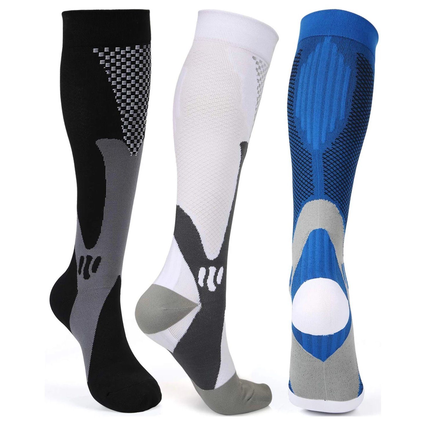 Blusmart Kompressionsstrümpfe 3 Pairs Kompression Socken Frauen Männer (Schnell trocknende, Atmungsaktive, 3-Paar, 30 mmHg Komfortable Anti Müdigkeit) Sportlich Nylon Medizinische Pflege Sport Lauf Strümpfe