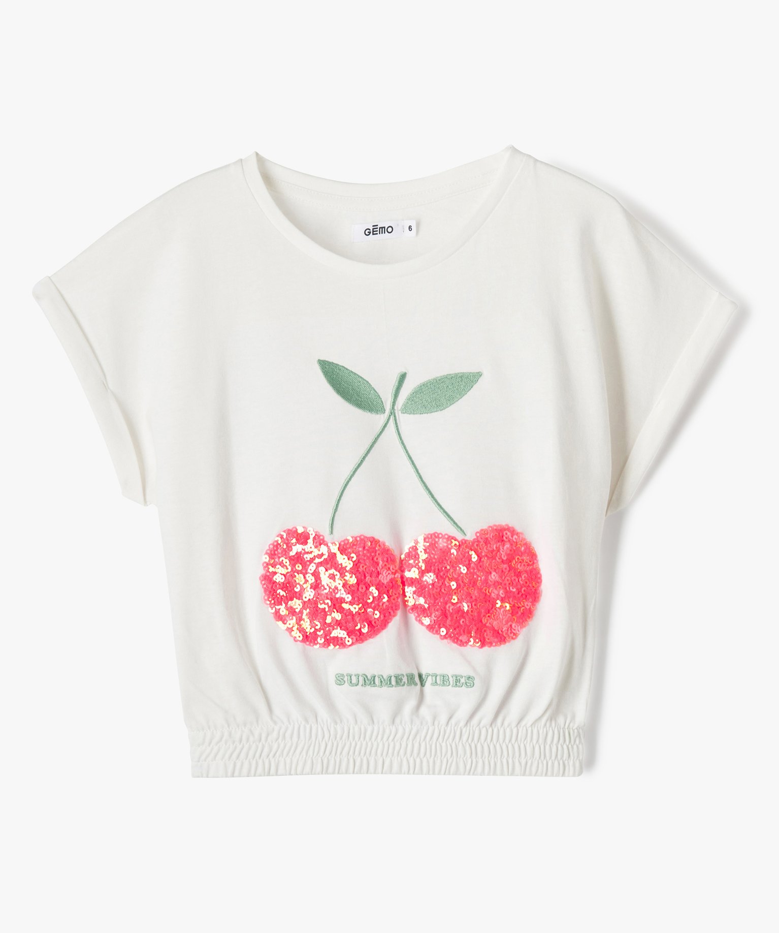 Tee-shirt fille à manches courtes avec motif en sequins bro... ecru | GEMO