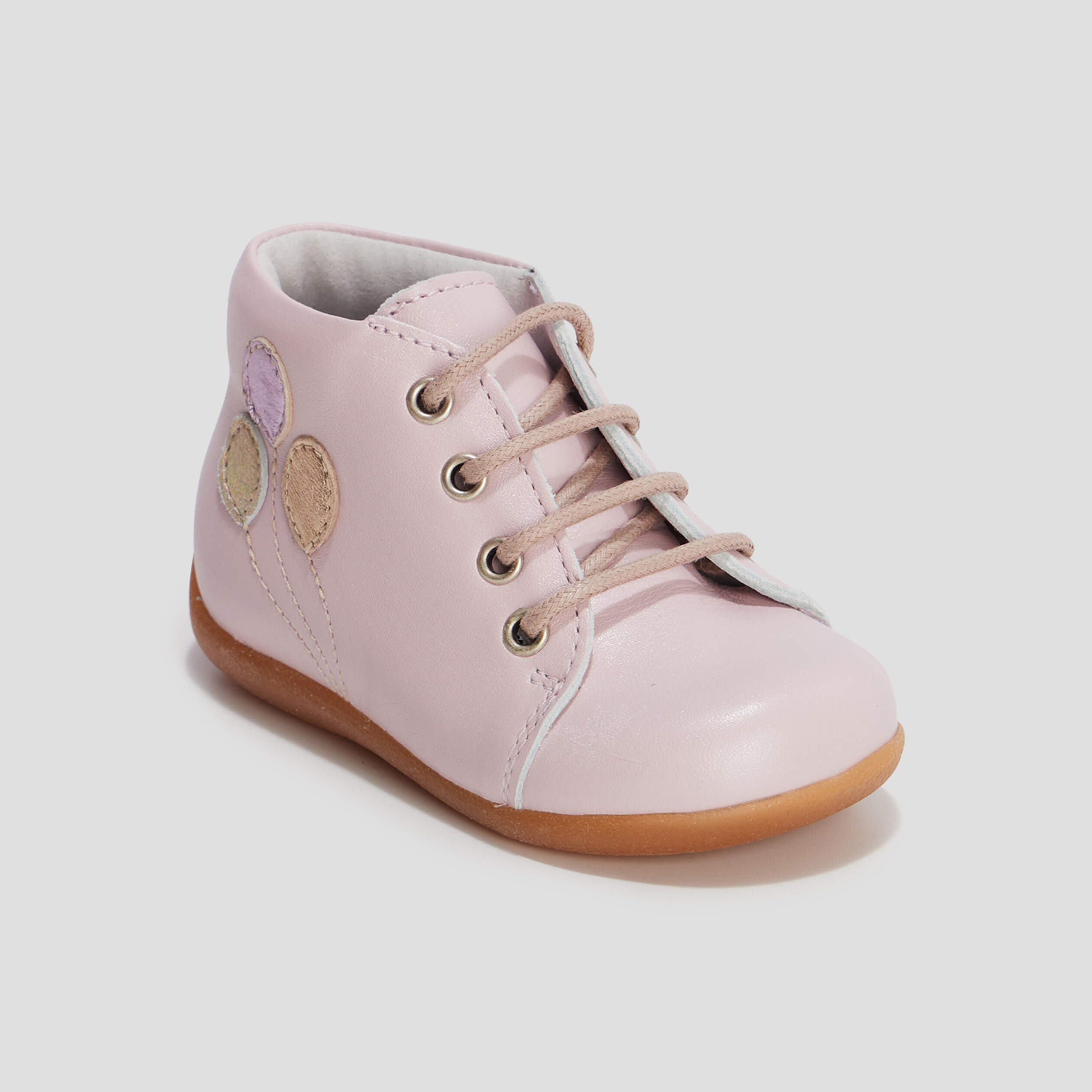 Bottillons à lacets en cuir rose bébé fille | La Halle