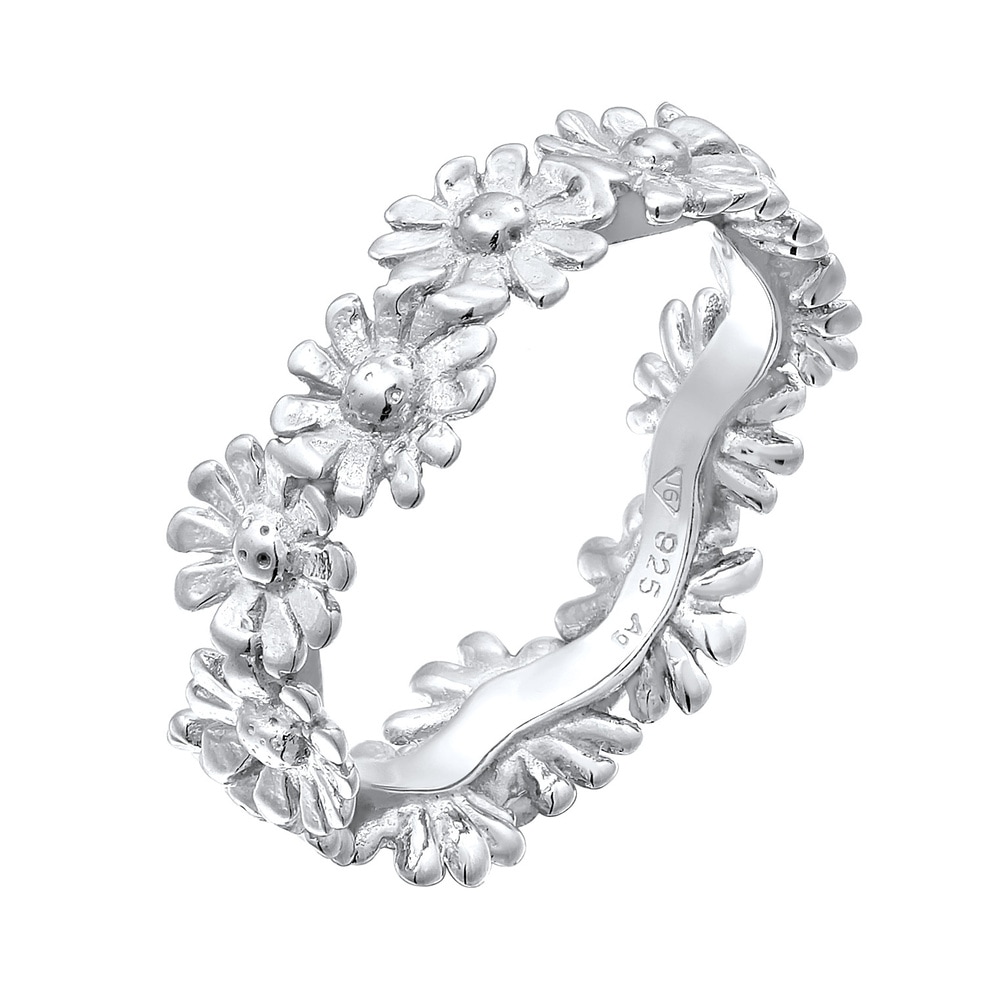 Elli Elli Bague Femmes Bande Fleur Boho Look Tendance en Argent Sterling 925 Bague