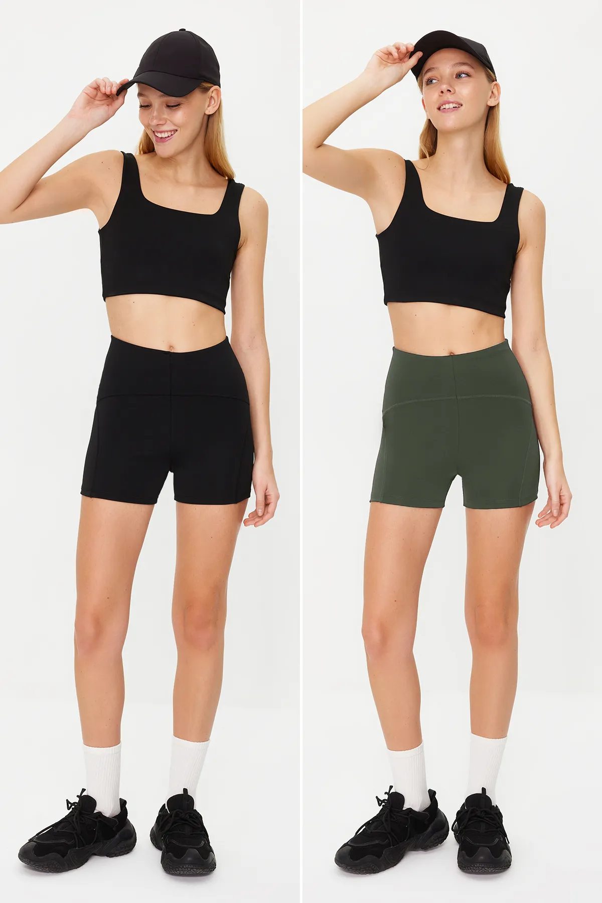 Trendyol Collection  Schwarz-Khaki 2er-Pack Restorer Strick-Sportshorts/kurze Leggings TWOSS21SR0698