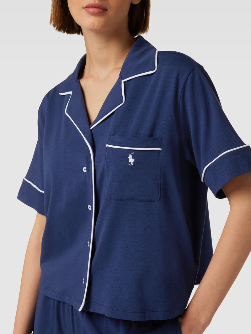 Pyjama mit Label-Stitching in marineblau