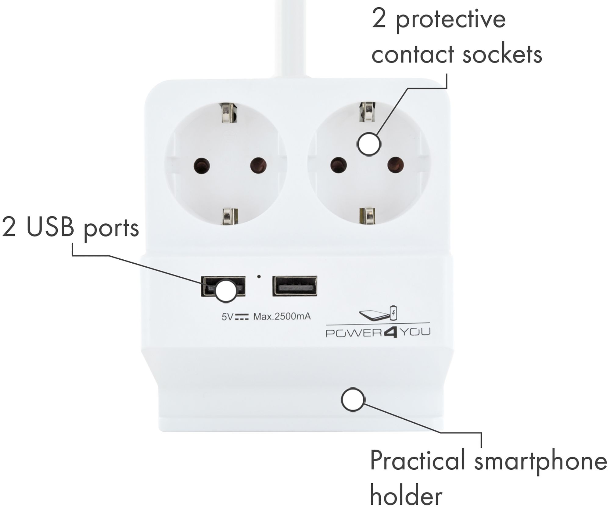 Schwaiger USB Tischsteckdose mit Smartphone Halterung