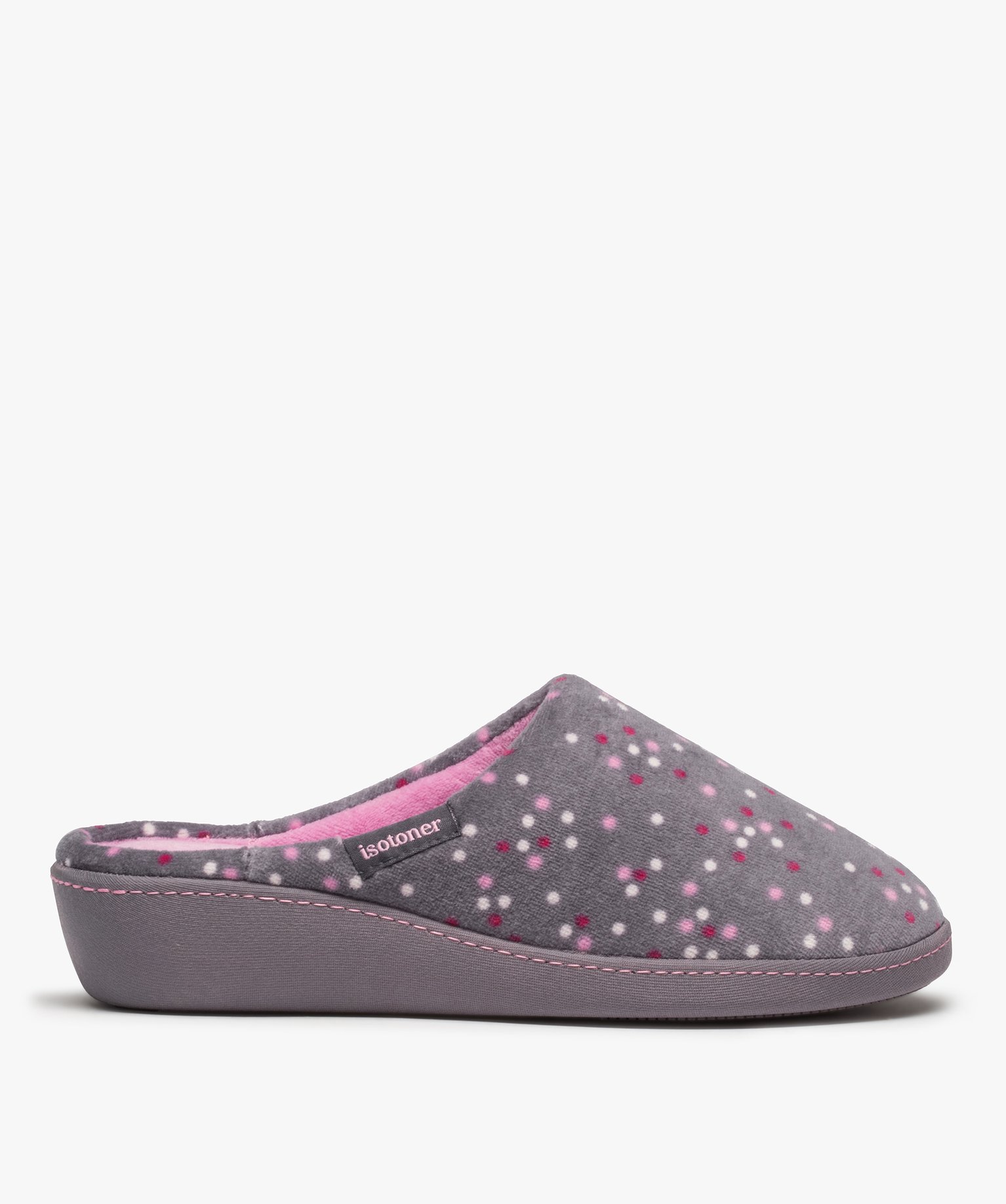 Chaussons femme mules à talon en velours - Isotoner gris | GEMO