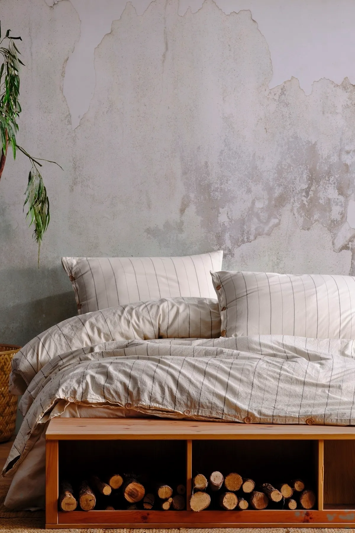Macas Home  Helen Bettwäsche-Set für Doppelbett, 100 % Baumwolle, garngefärbt, gewaschen, 200 x 220