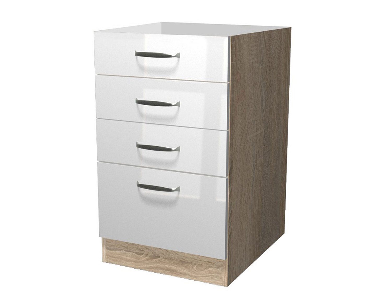 Flex-Well Schubkasten-Unterbau - 50 cm breit - Hochglanz Weiß Sonoma Eiche – Valencia