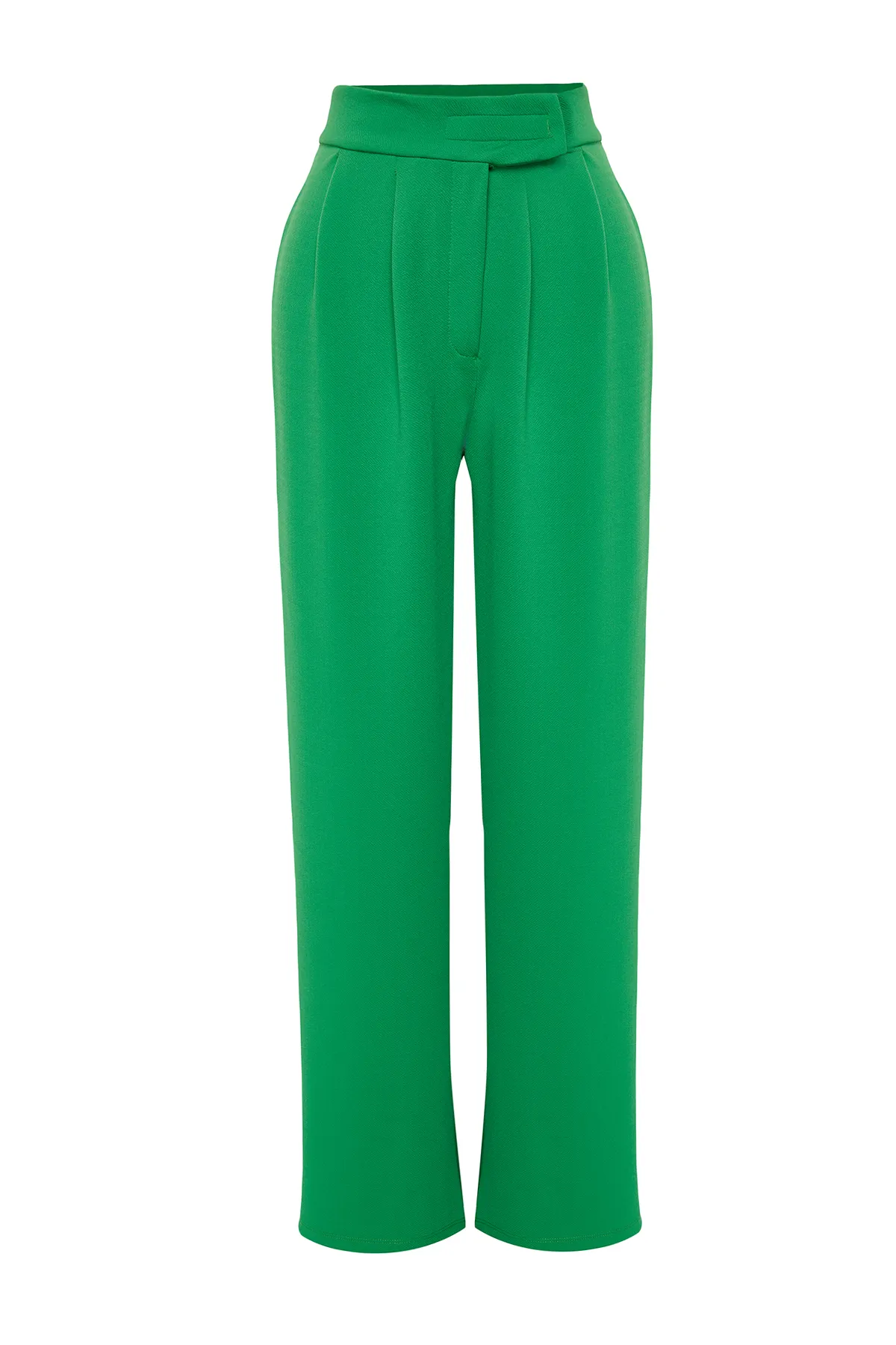 Trendyol Collection  Grüne Strickhose mit hohem Bund, weitem Bein und Klettverschluss, weit geschnitten, TWOAW24PL00177