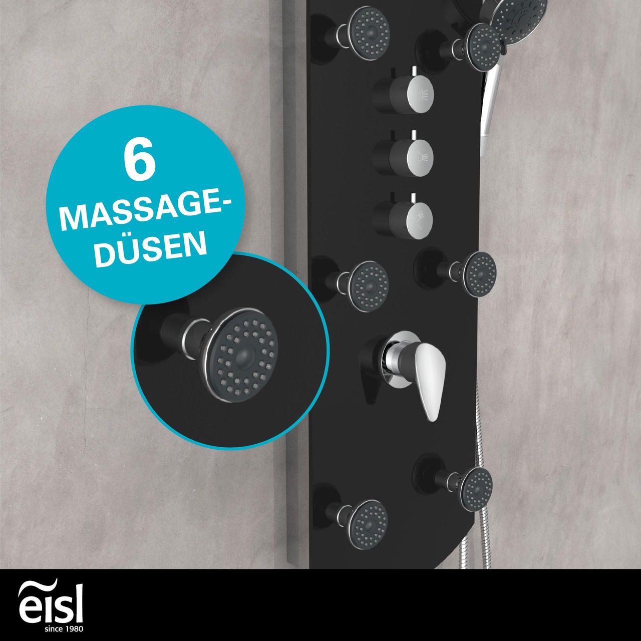 Eisl Duschpaneel KARIBIK, Wellnessdusche 3 in 1 mit Regendusche, sechs Massagedüsen und Handbrause