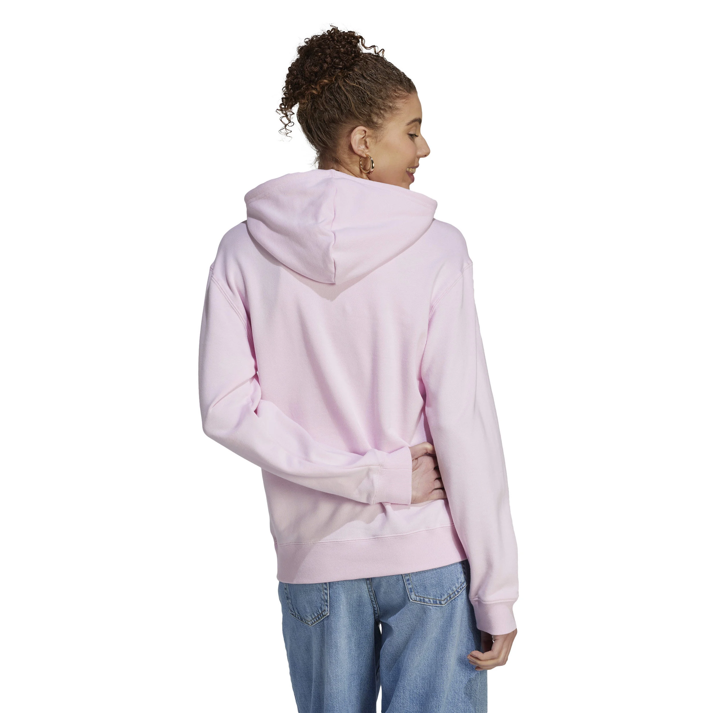 Linear French Terry Hoody Damen - Rosa, Weiß