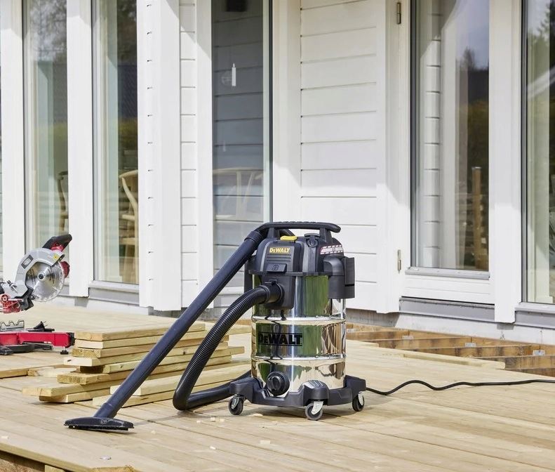 DeWalt DXV30SAPTA nerūdijančio plieno 30 l drėgno/sauso valymo dulkių siurblys su PTA
