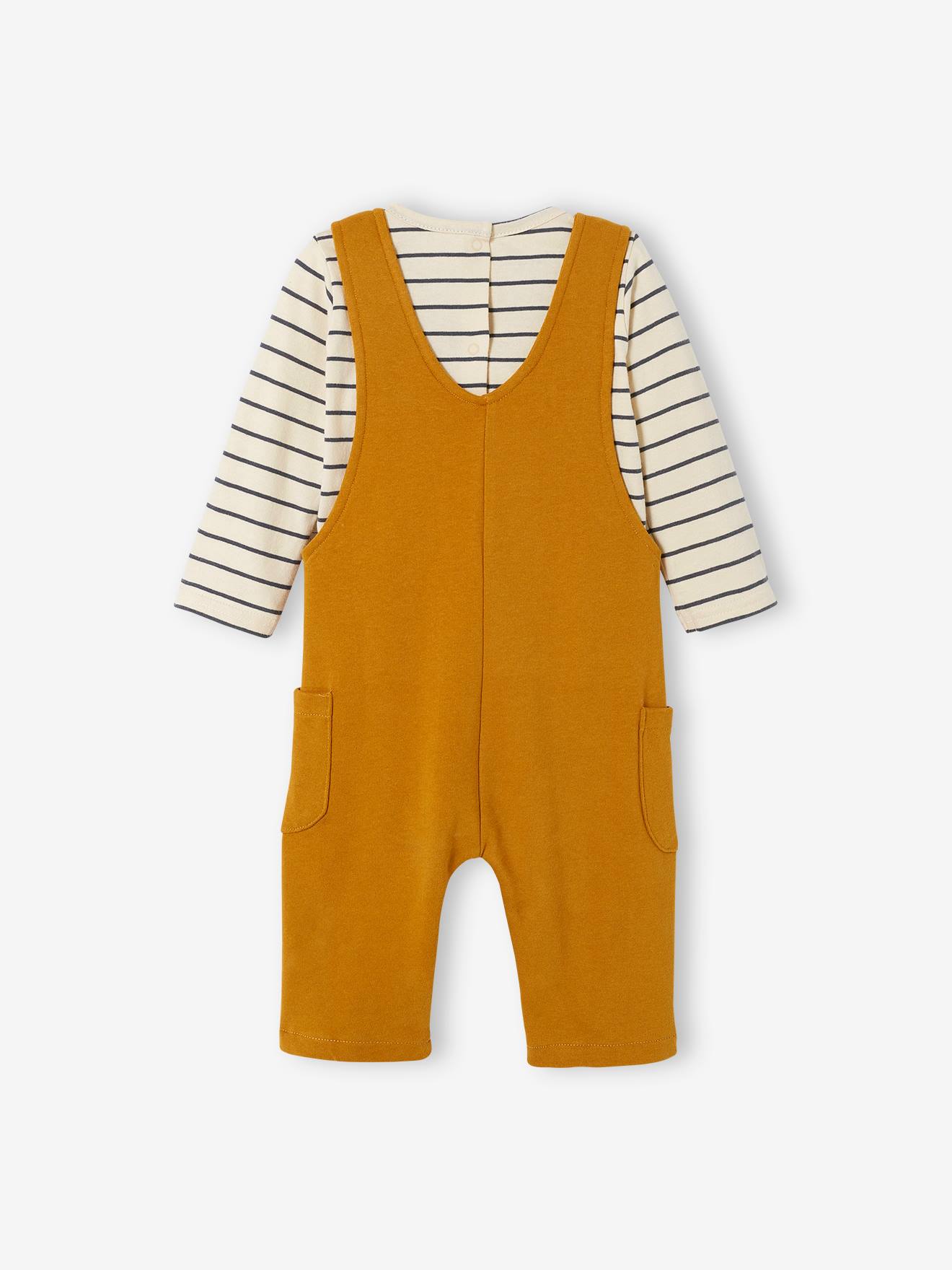Ensemble bébé T-shirt et salopette en molleton personnalisable caramel