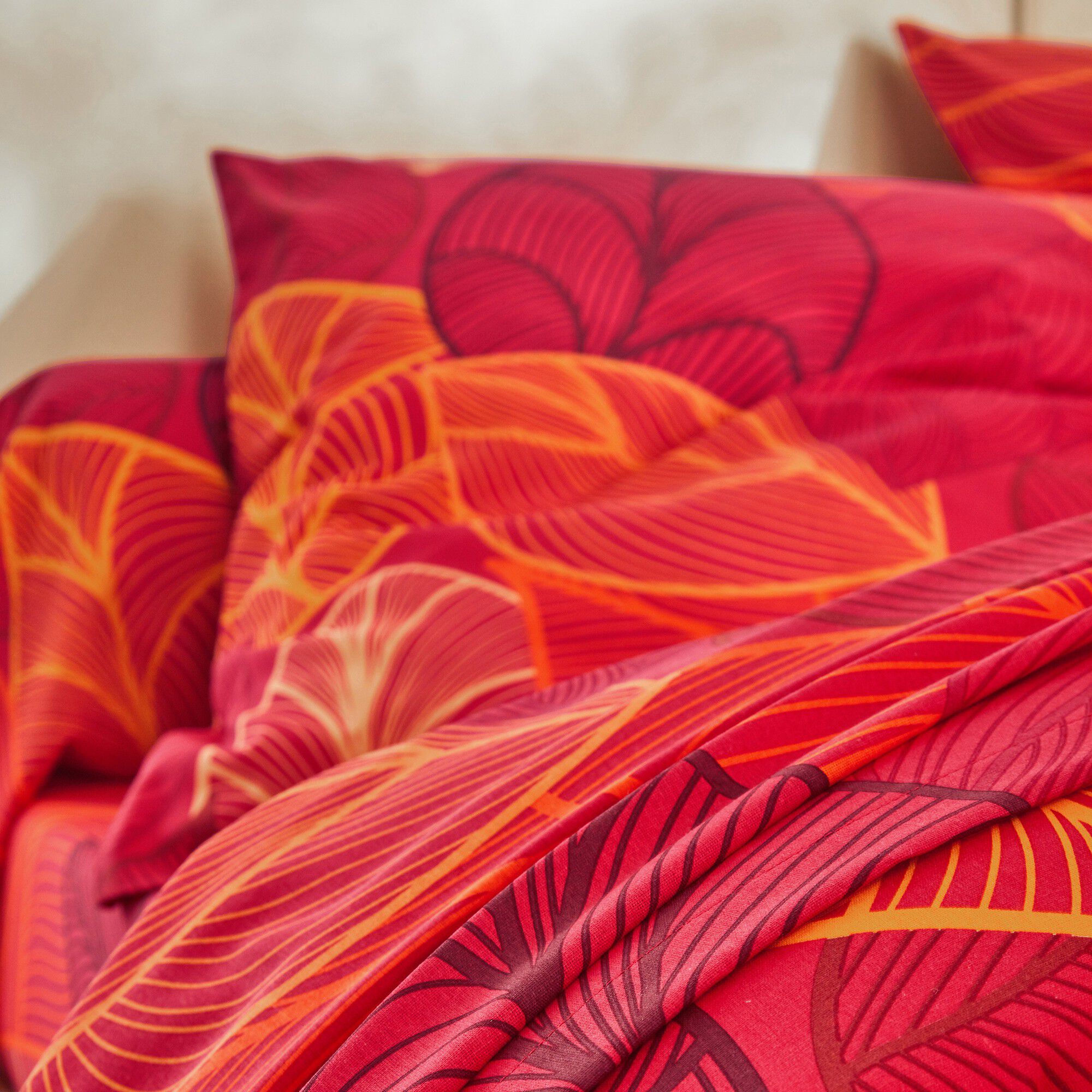Linge de lit Elsa en polycoton à motifs feuilles