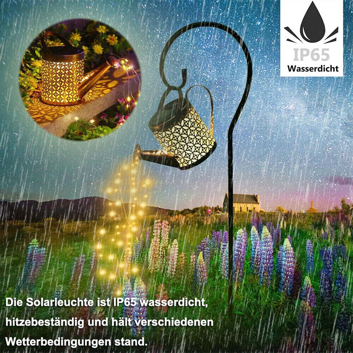 oyajia LED Solarleuchte Star Shower Gartendeko Gießkanne Lichter - Solar LED Art Light Ständer, LED fest integriert, Warmweiß, LED Solarleuchte Außen Duschlicht, Gießkanne Licht, für Rasen Yard Path