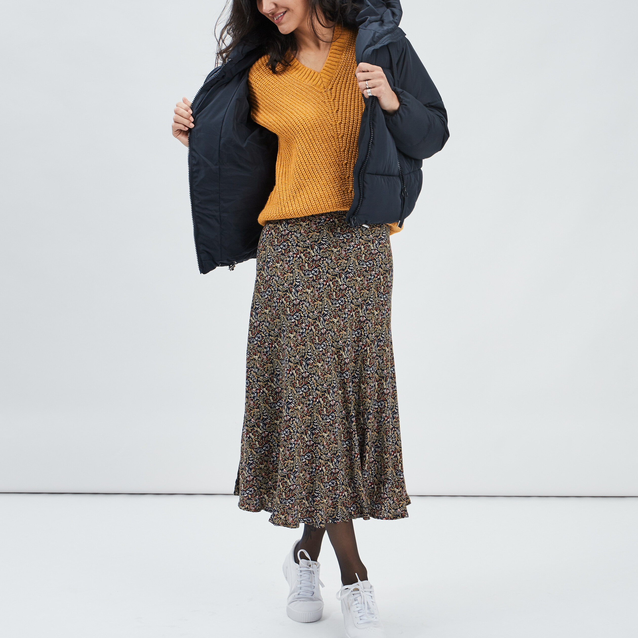 Pull col en V jaune moutarde femme | La Halle