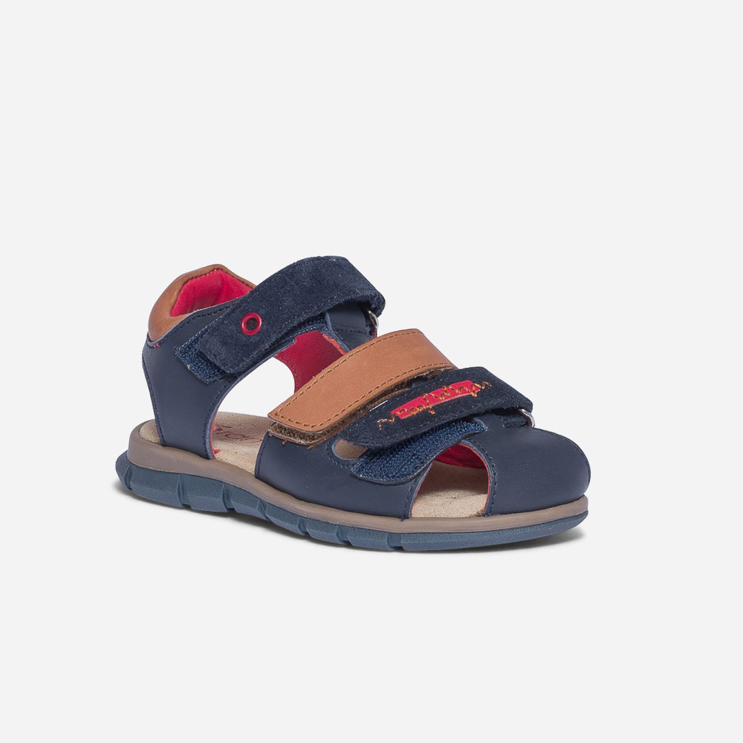 Sandale bleu marine et camel en cuir
