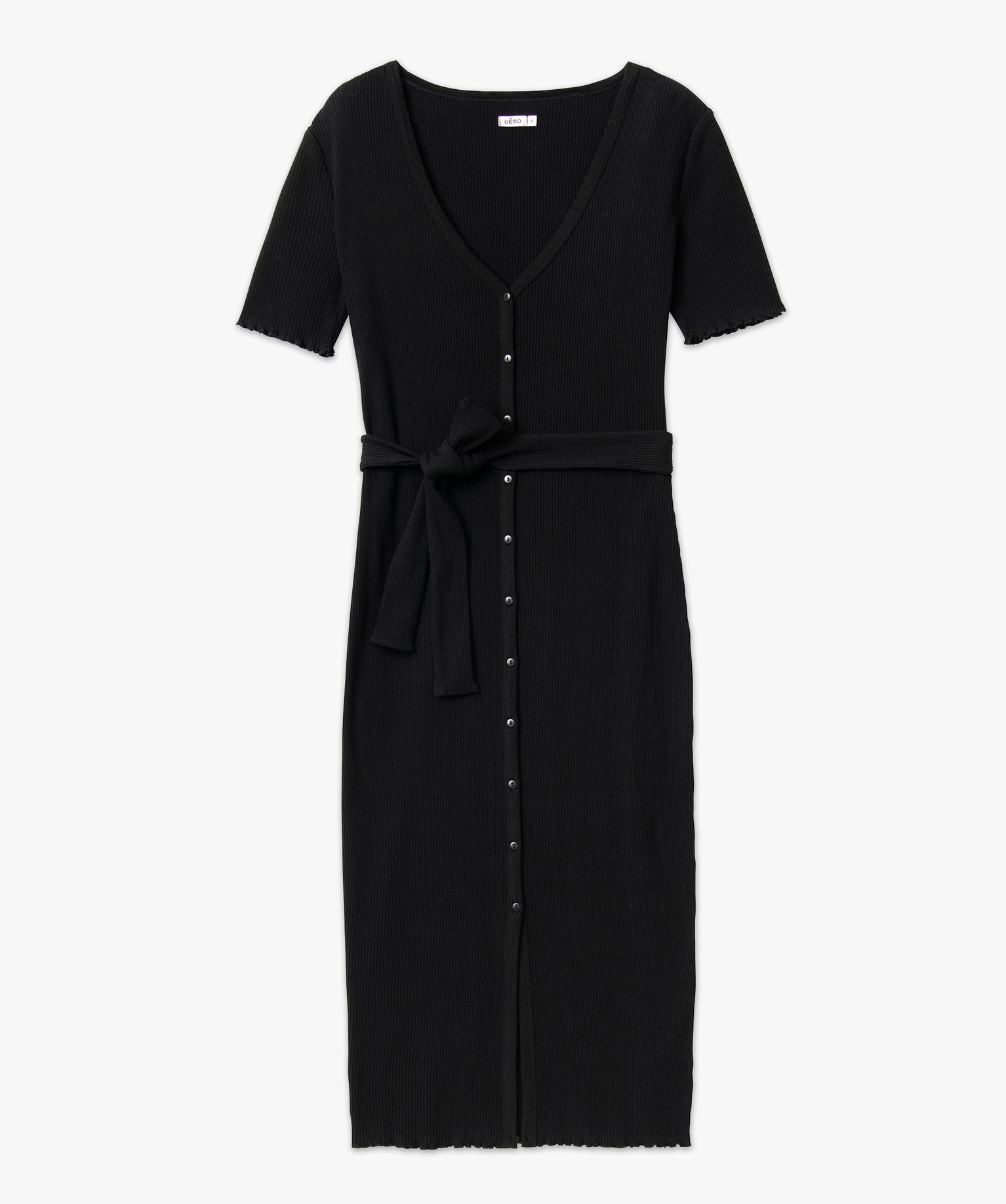 Robe chemise en maille ctelée à manches courtes femme noir | GEMO