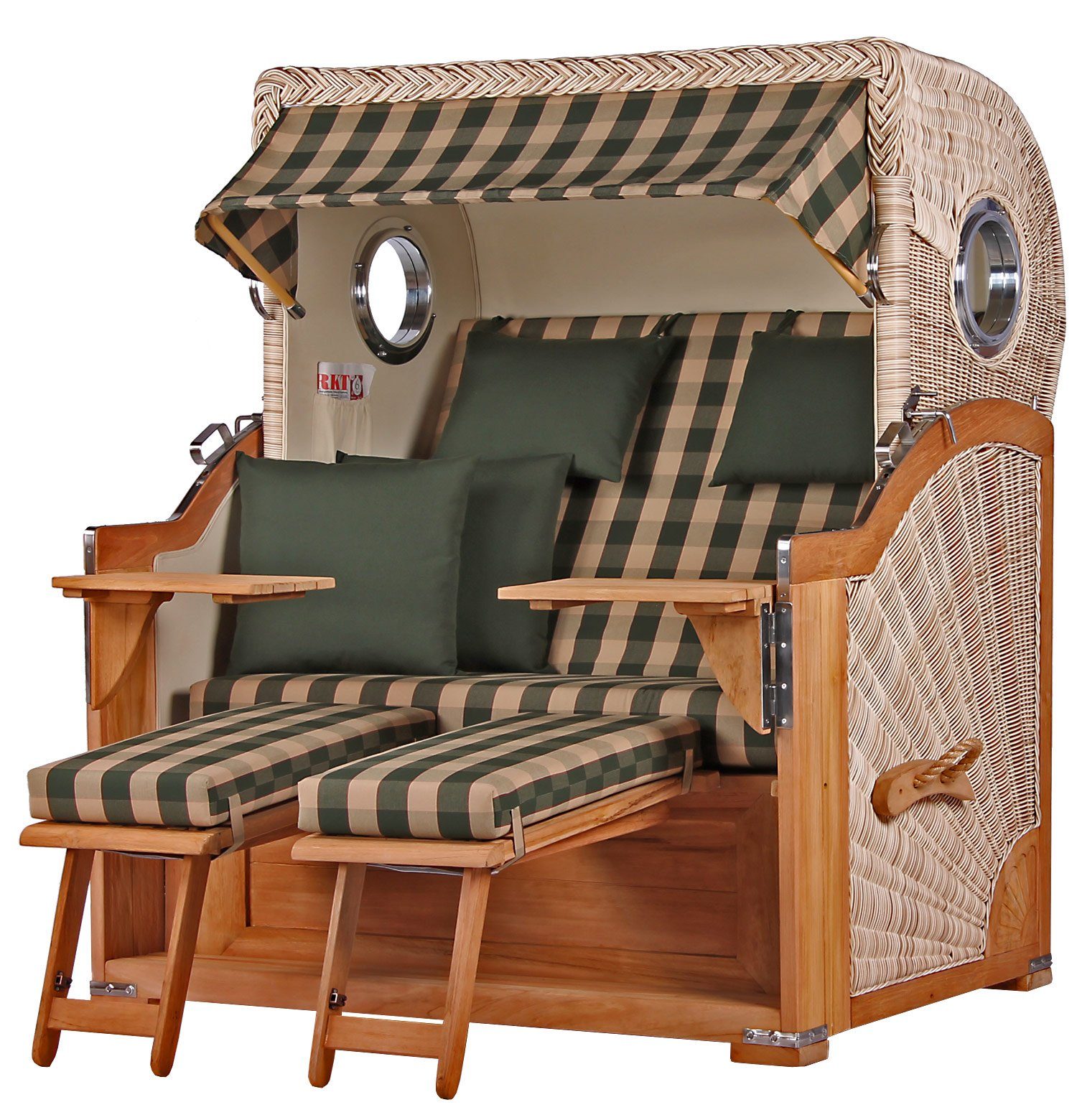 bene living Strandkorb Königssee 2,5-Sitzer Teak - PE shell - Modell 506, BxTxH: 142x95x170 cm, Volllieger ca. 175 Grad, Ostsee-Strandkorb, inkl. Liftersystem und Bullaugen