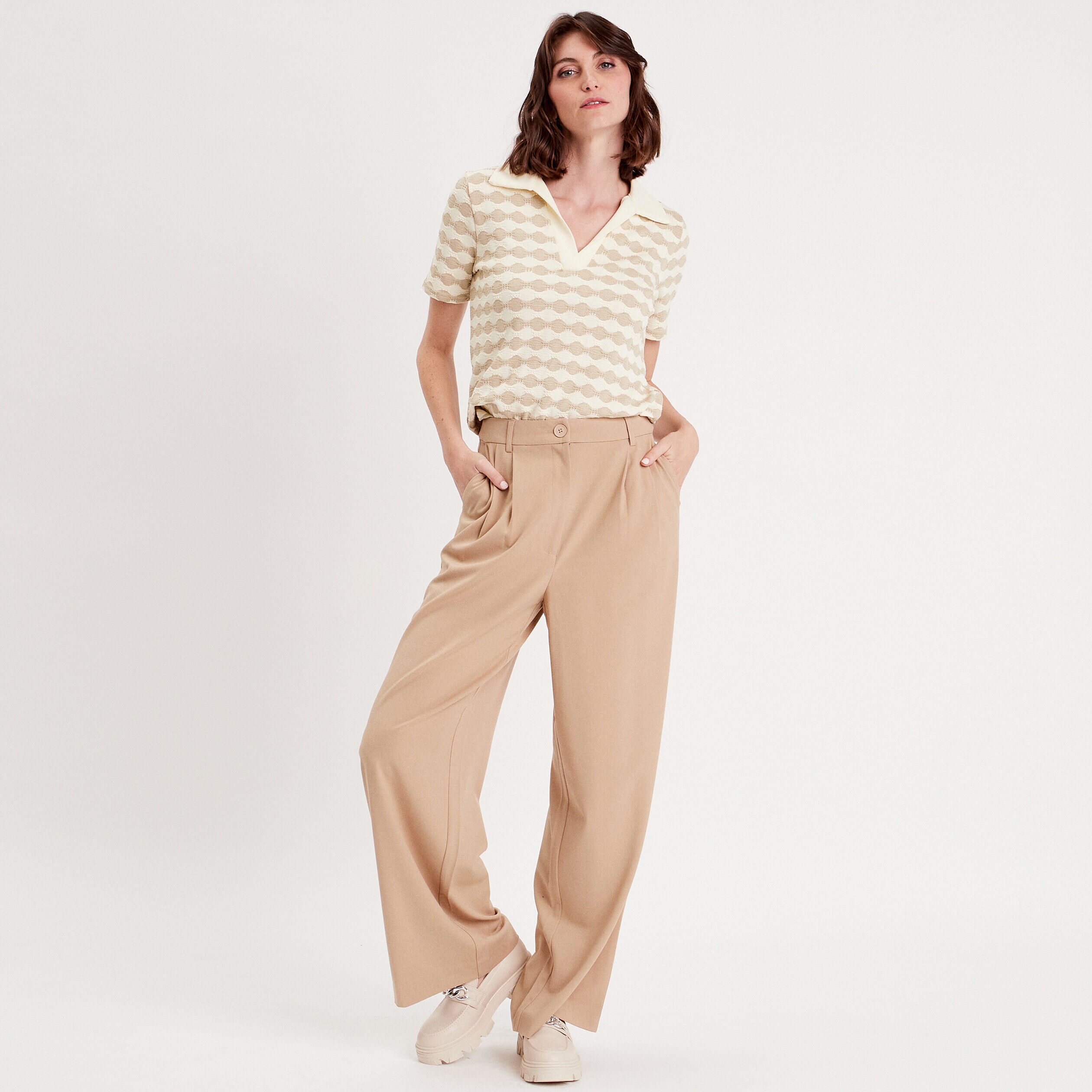 Polo manches courtes ecru femme | Cache Cache