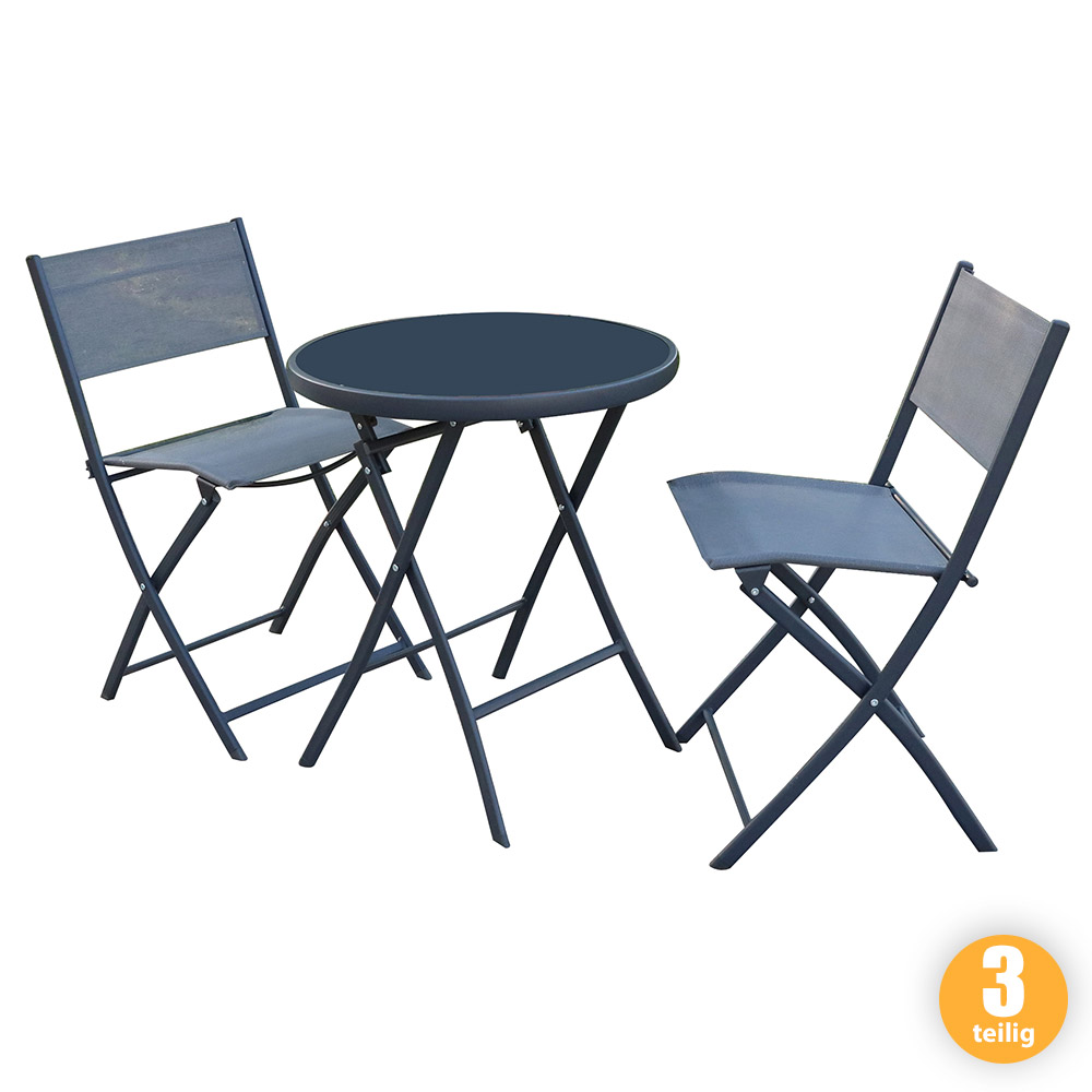 HC Garten & Freizeit Glastischset Bistroset Balkonset mit 2 Stühlen & 1 Glastisch, 3-teilig