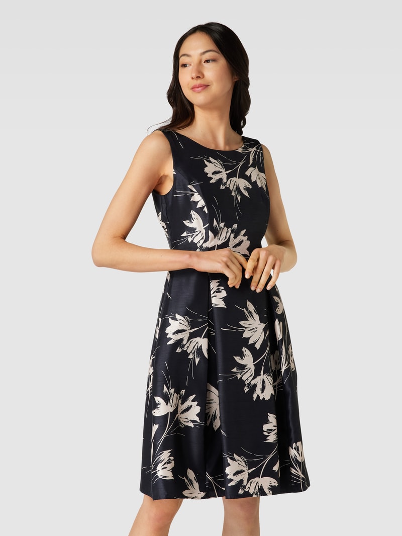 Cocktailkleid mit Allover-Muster in marineblau meliert