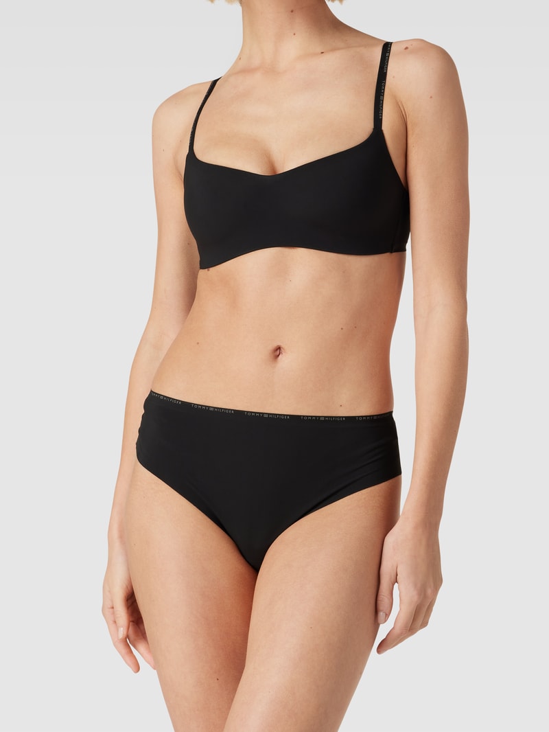 String mit elastischem Logo-Bund in schwarz